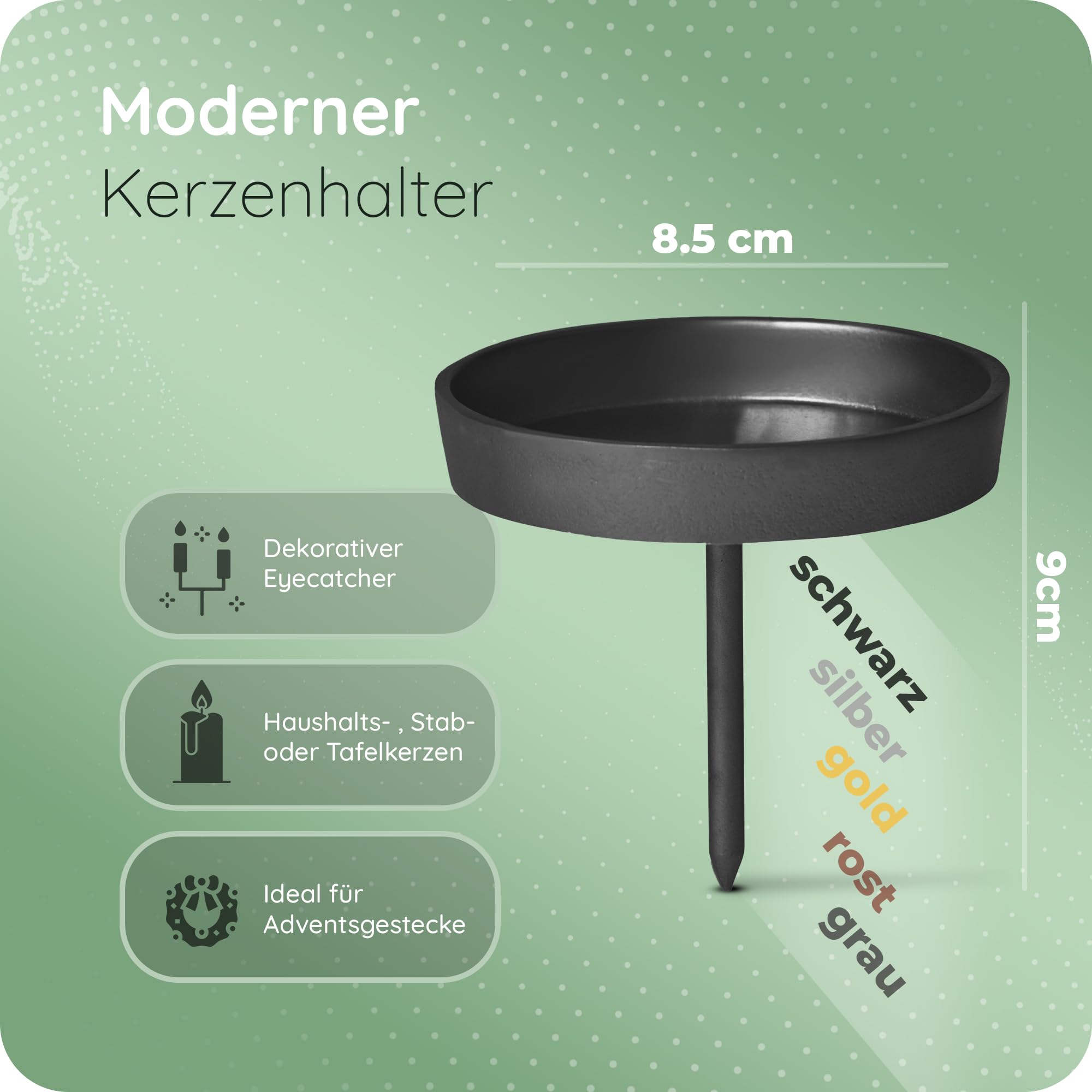 Novaliv 12X Kerzenpick flach 8,5cm Schwarz Aluminium Weihnachtskranz Kerzenständer Adventskranzdeko Kerzenhalter Adventskranz Adventskerzenhalter Kerzenteller zum Stecken rund Kerzenpin - ohne Kerzen