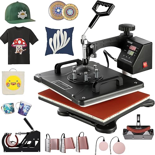 VEVOR Heat Press Machine 8 in 1 Heat Press 15x12 Inch Heat Transfer Machine 360-Degree Swing Away Digital Tshirt Press Multifunction Heat Transfer Sublimation for T Shirts Mugs Hats Plates Caps