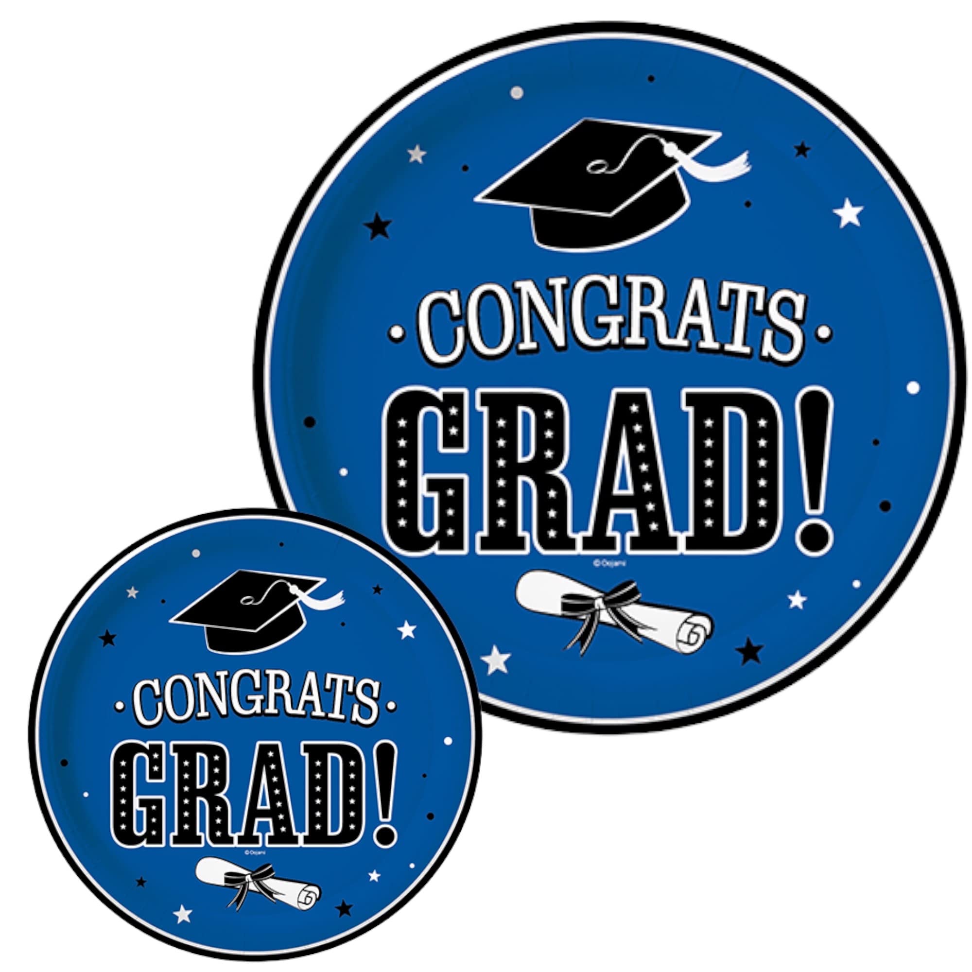 80 Pieces Graduation Plates — Includes 40 Dinner Plates and 40 Dessert Plates — Graduation Party Supplies Class of 2024 Dinnerware Decoration (Blue)