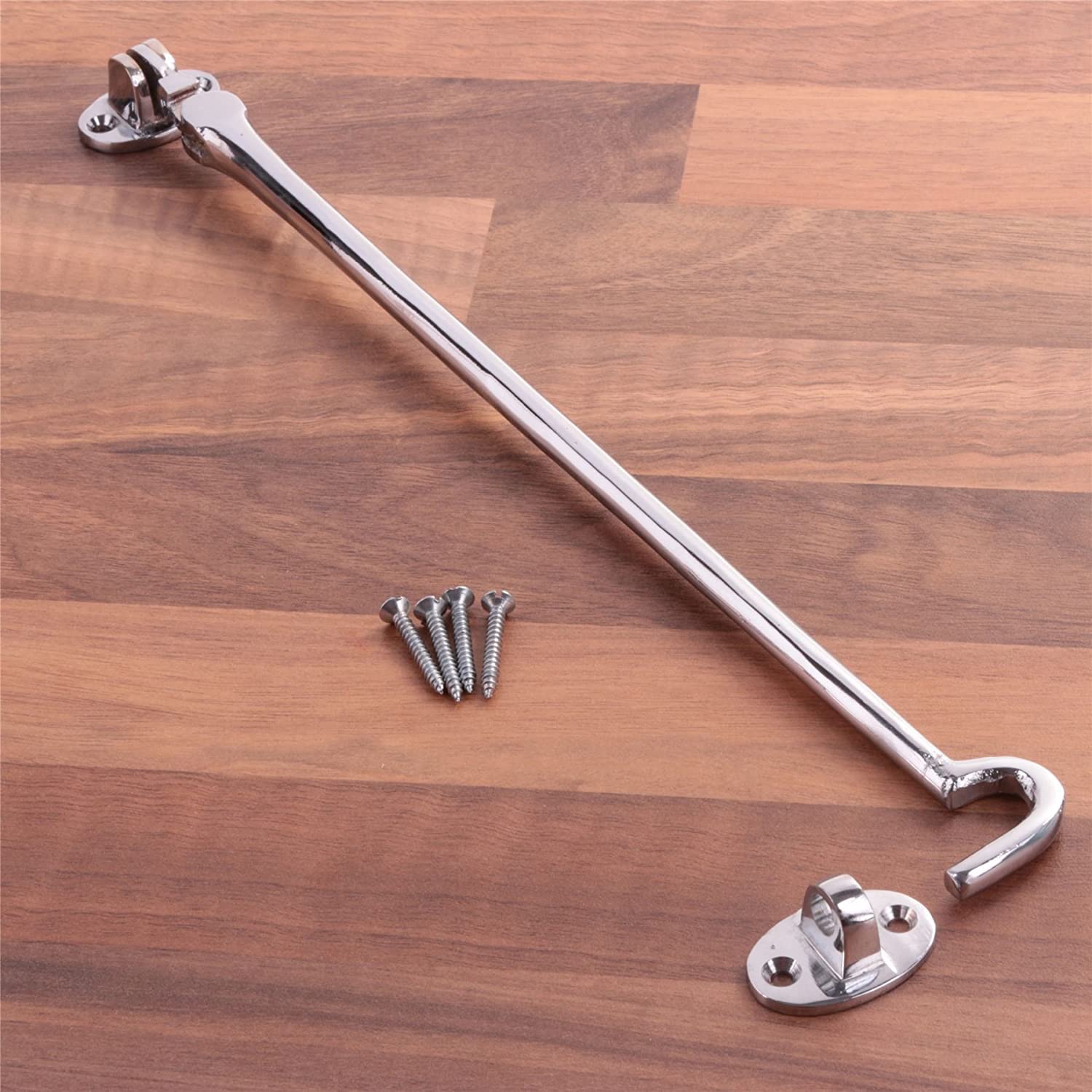 SISI UK 12-Inch Chrome Door Latch with Silent Catch and Screws - Hook & Eye Holder for Shed Gate, or Patio Doors - Pack of 1 - Image 2