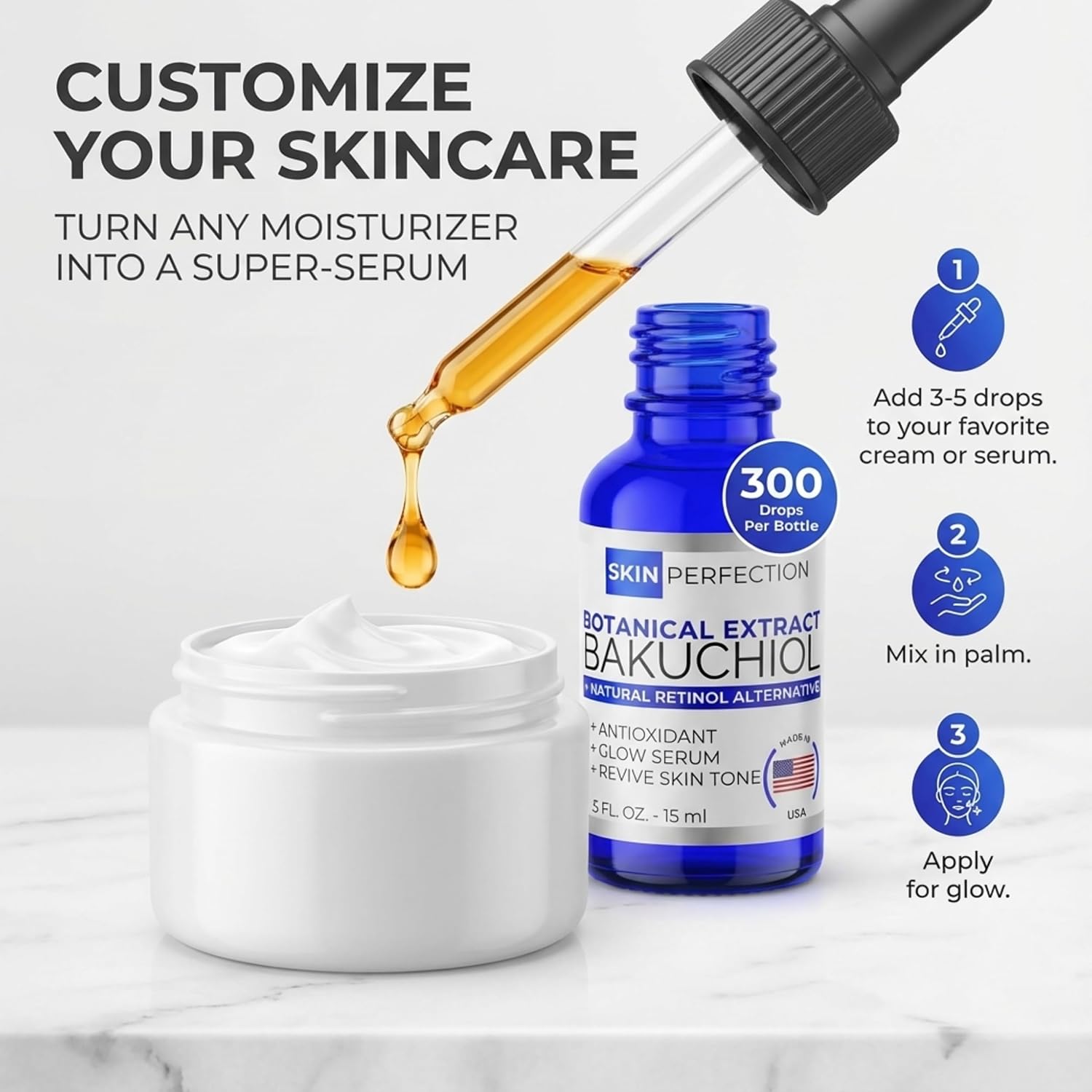 Skin Perfection Bakuchiol Natural Alternative To Retinol Resurface, Glow, Improve Tone Texture Radiance Plant-based Bio-retinol Vegan Gluten-free .5 Oz 300 Drops