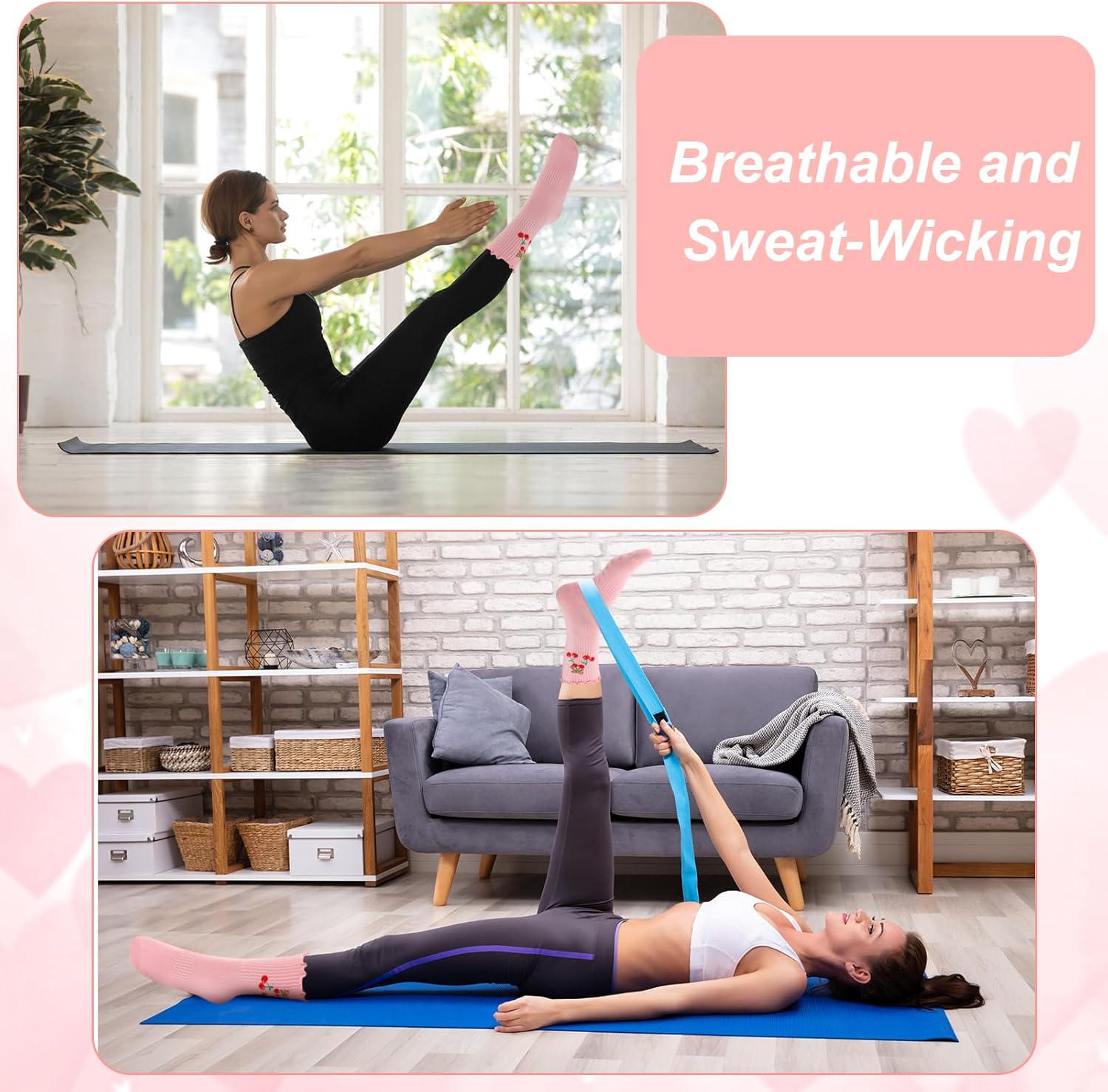 4 Pairs Cute Pilates Grip Socks for Women Crew Half Calf Grip Socks with Ruffle for Workout Athletic Hospital Ballet Gifts - Image 4