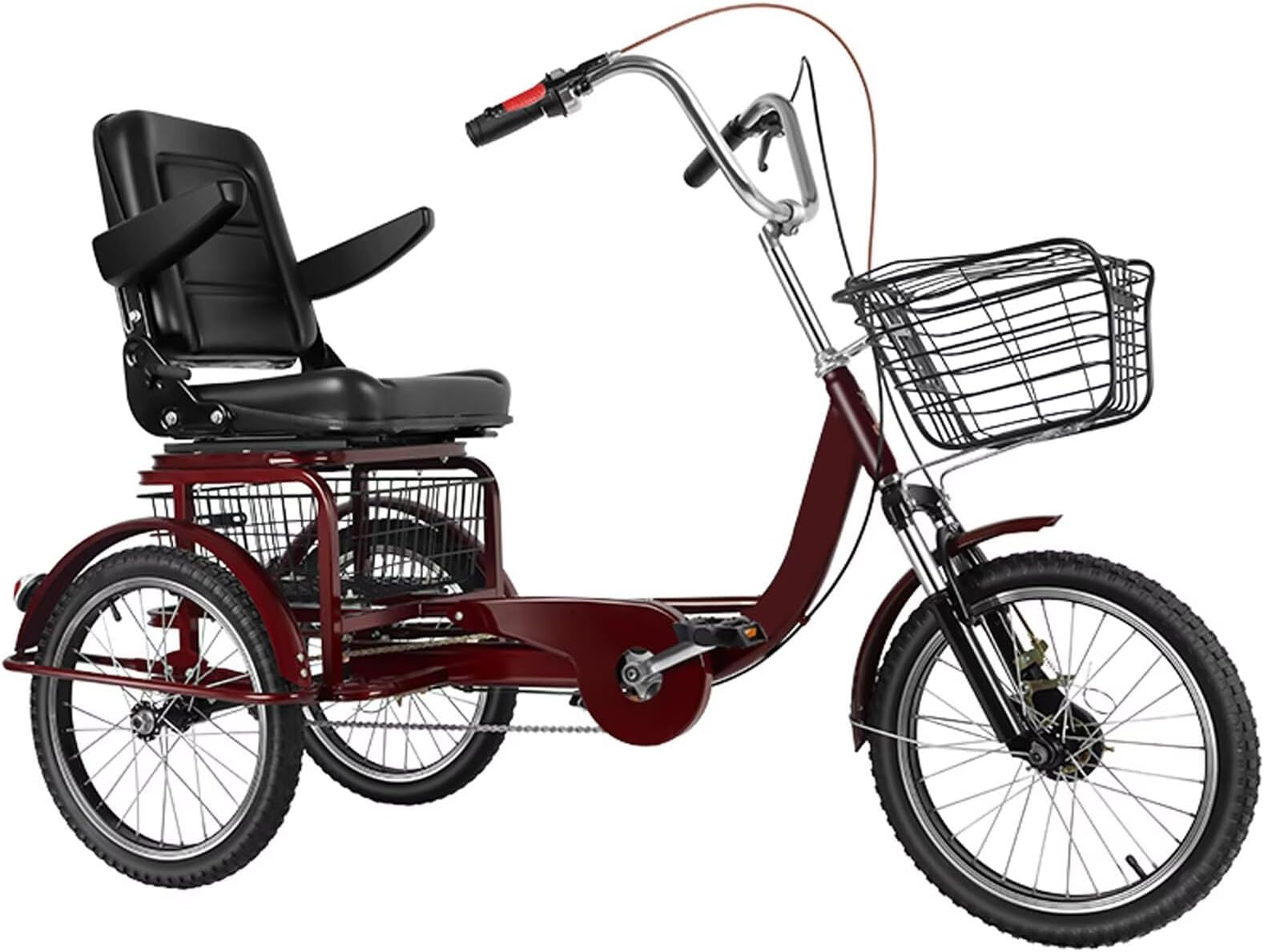 Large Seat with Foldable Backrest Senior Tricycle,3 Wheel Bikes with Front Suspension,Single Rider Trike,Dual Brakes,Adjusted Seat and Handlebar,18" Rubber Tire Wheels