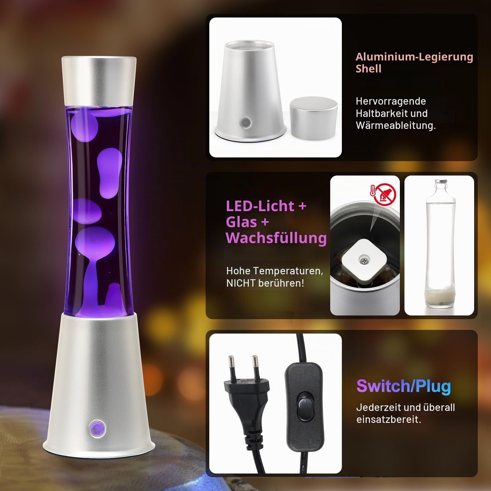 Lavalampe, 17-farbige LED Stimmungslampe mit Fernbedienung. Für Büro, Deko & Entspannung, ideal für Erwachsene und Kinder