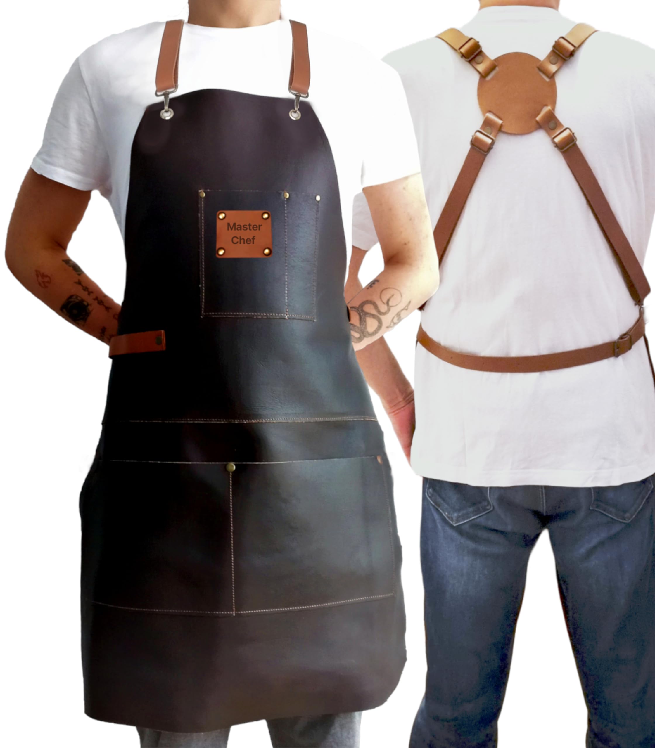 Grembiule in pelle personalizzabile di alta qualità, perfetto per grigliare, barbecue, barista, lavorazione del legno e chef, regalo per papà e marito