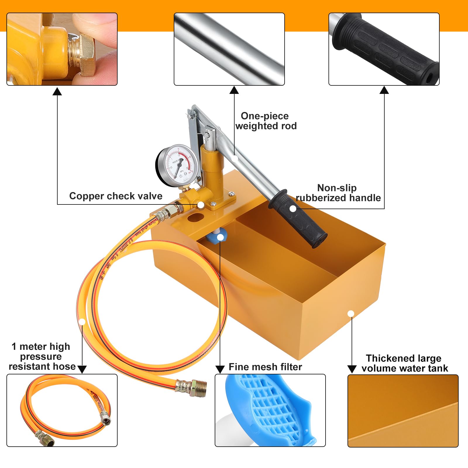 Pompa Di Pressione Manuale 5 Litri – 25 Bar, In Alluminio Pressofuso, Con Tubo 1 M E Connettori 1/2", Per Test Di Tenuta Idraulica