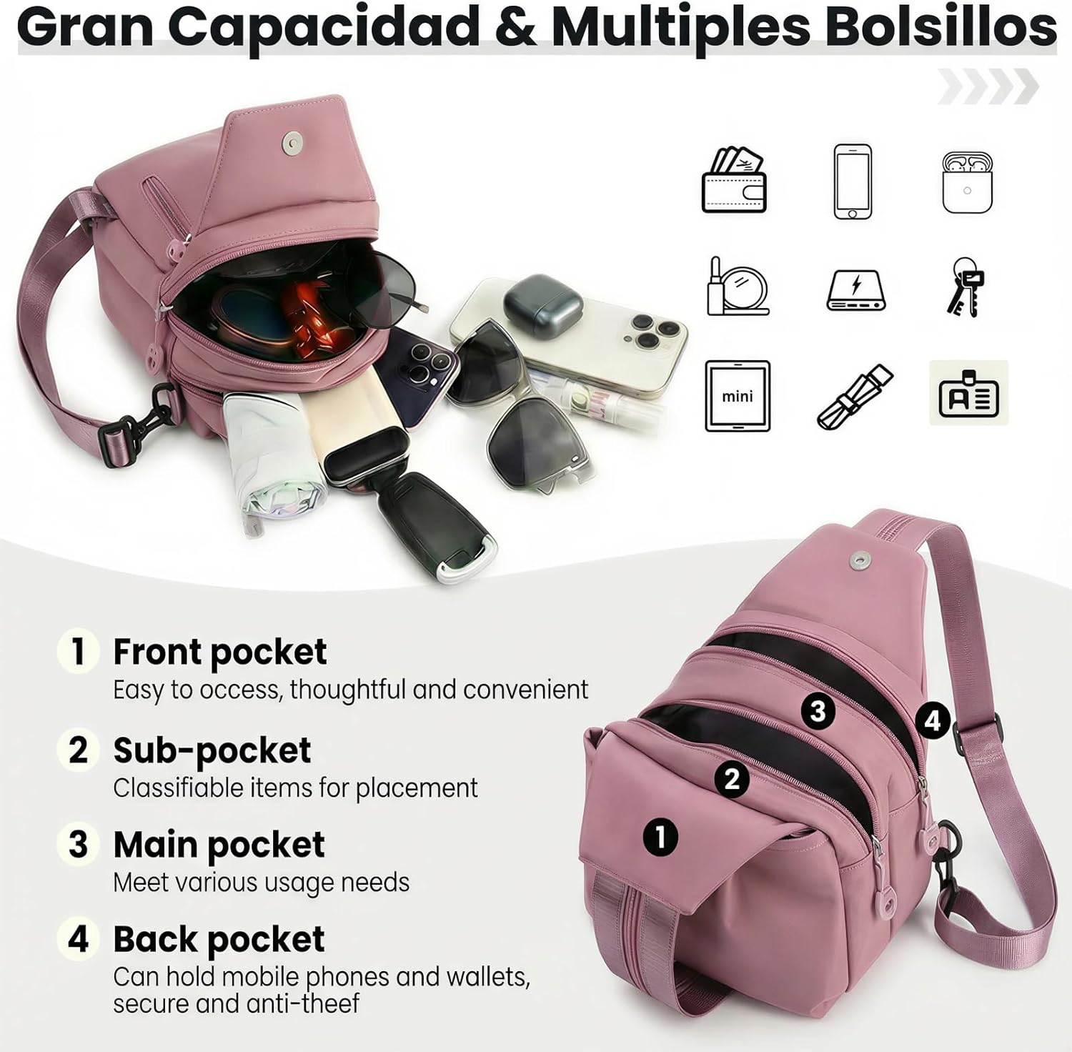Waterproof 2-Way Mini Commuter Bag, Multi-Compartment Oxford Small Backpack, For Women, Collegeman, Commuter, Travel with Anti-Theft,Three in One Multifunctional Convertible Design(pink)
