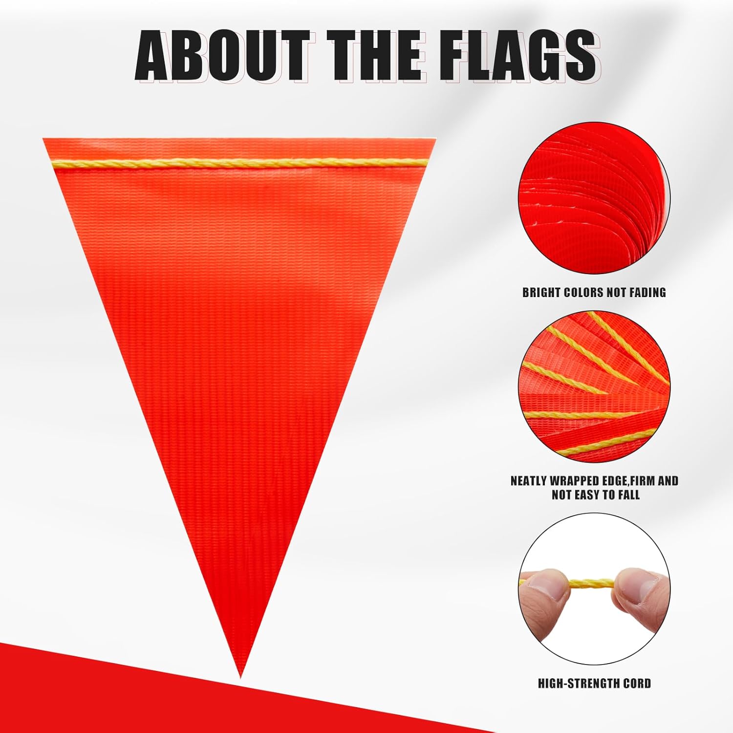 Safety Warning [Enhanced Density] Pennant Banner Flag Sign – 105FT OSHA High Visibility Triangle Signs for Construction Zones, Roadwork, and Hazard Areas(ORANGE FLAG+YELLOW STRING,80PCS,105FT) - Image 6