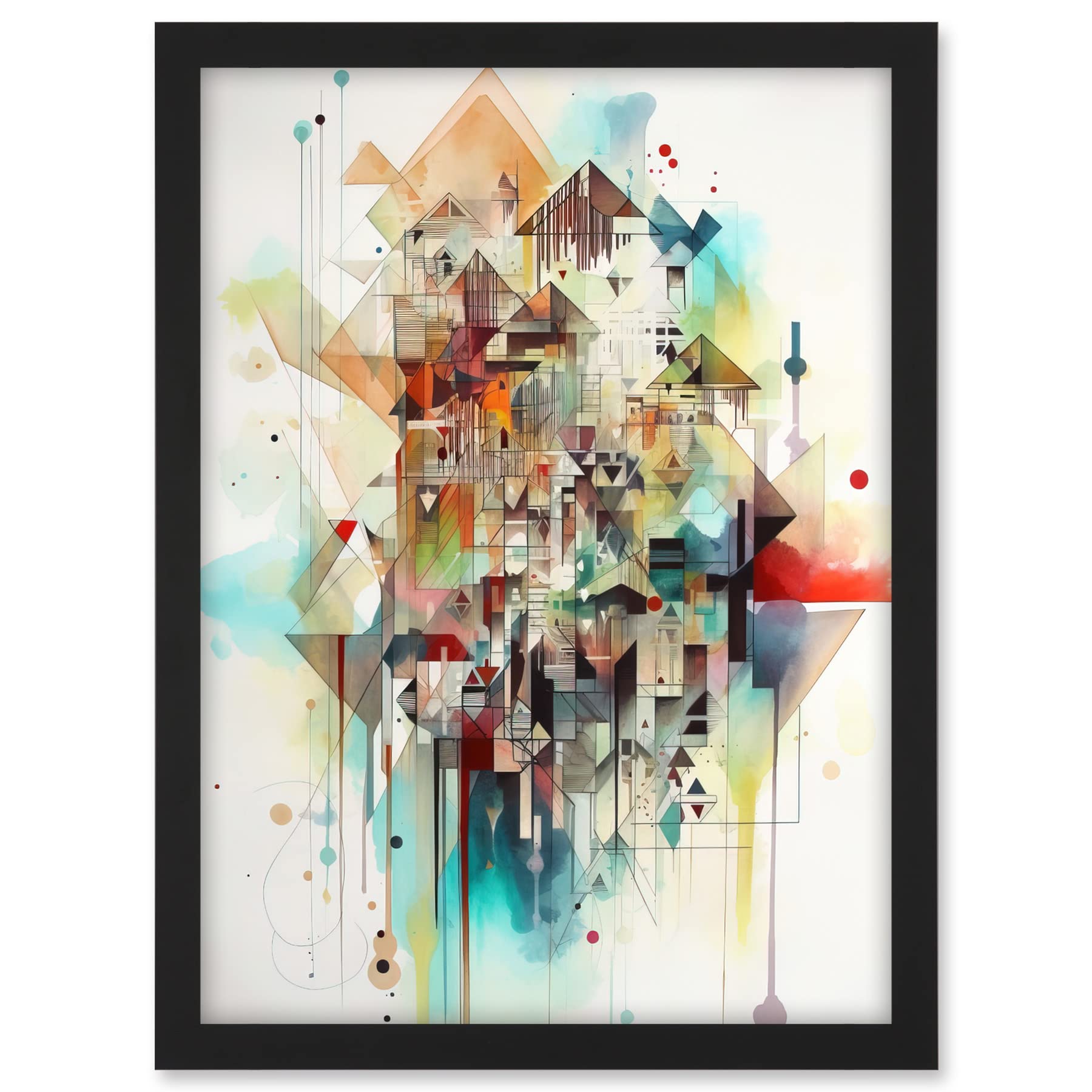 Artery8 Abstract Geometric Fractal Shapes Modern Watercolour Painting Artwork Framed A3 Wall Art Print