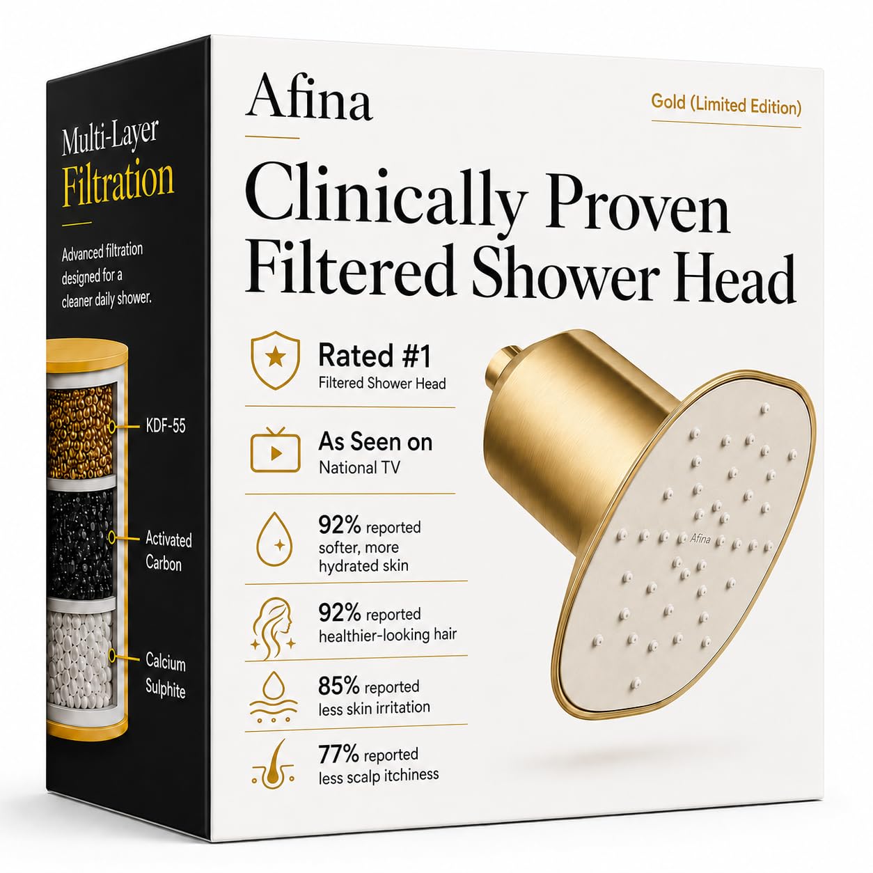 Afina Filtered Shower Head, High Pressure Rainfall (Gold)