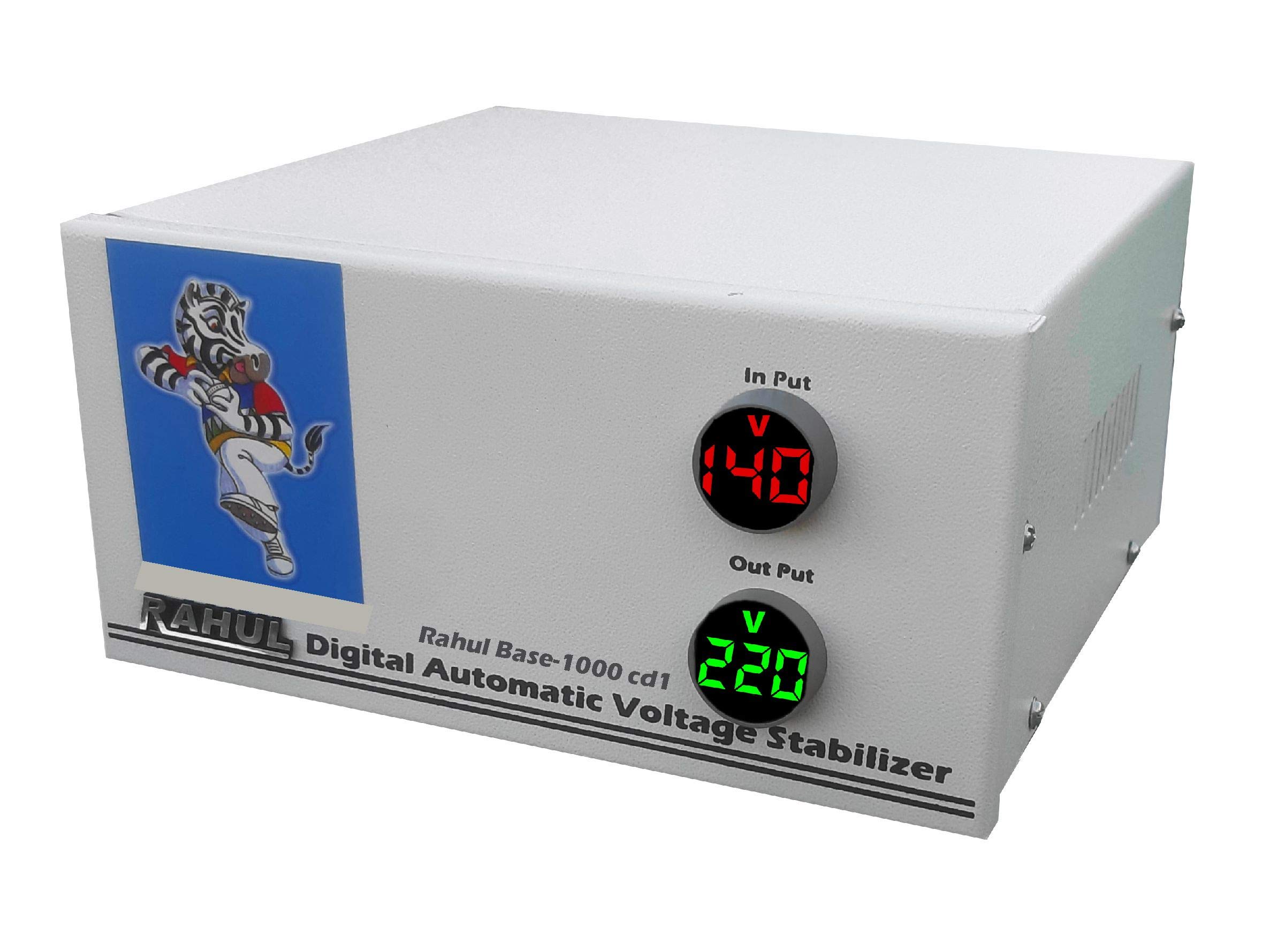 Rahul Base-1000 cd1 Kva,140-280 Volt,3 Booster,1 LCD/LED TV Up to 88"/Refrigerator Up to 320 LTR,Use Maximum 4 Amp Load,with Input Output Meter Automatic Digital Copper Voltage Stabilizer