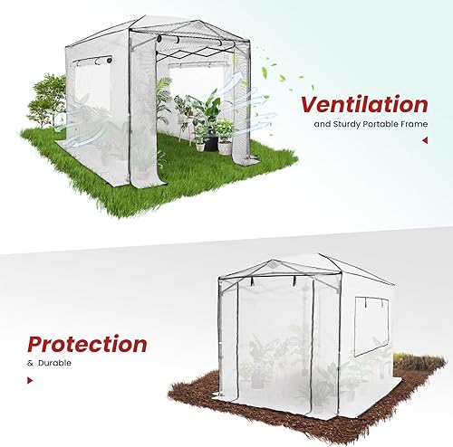 Miniatura 5 de OUTFINE Invernadero portátil de 8 x 12 pies, para interiores y exteriores, toldo de jardinería, 2 puertas enrollables con cremallera y 4 ventanas