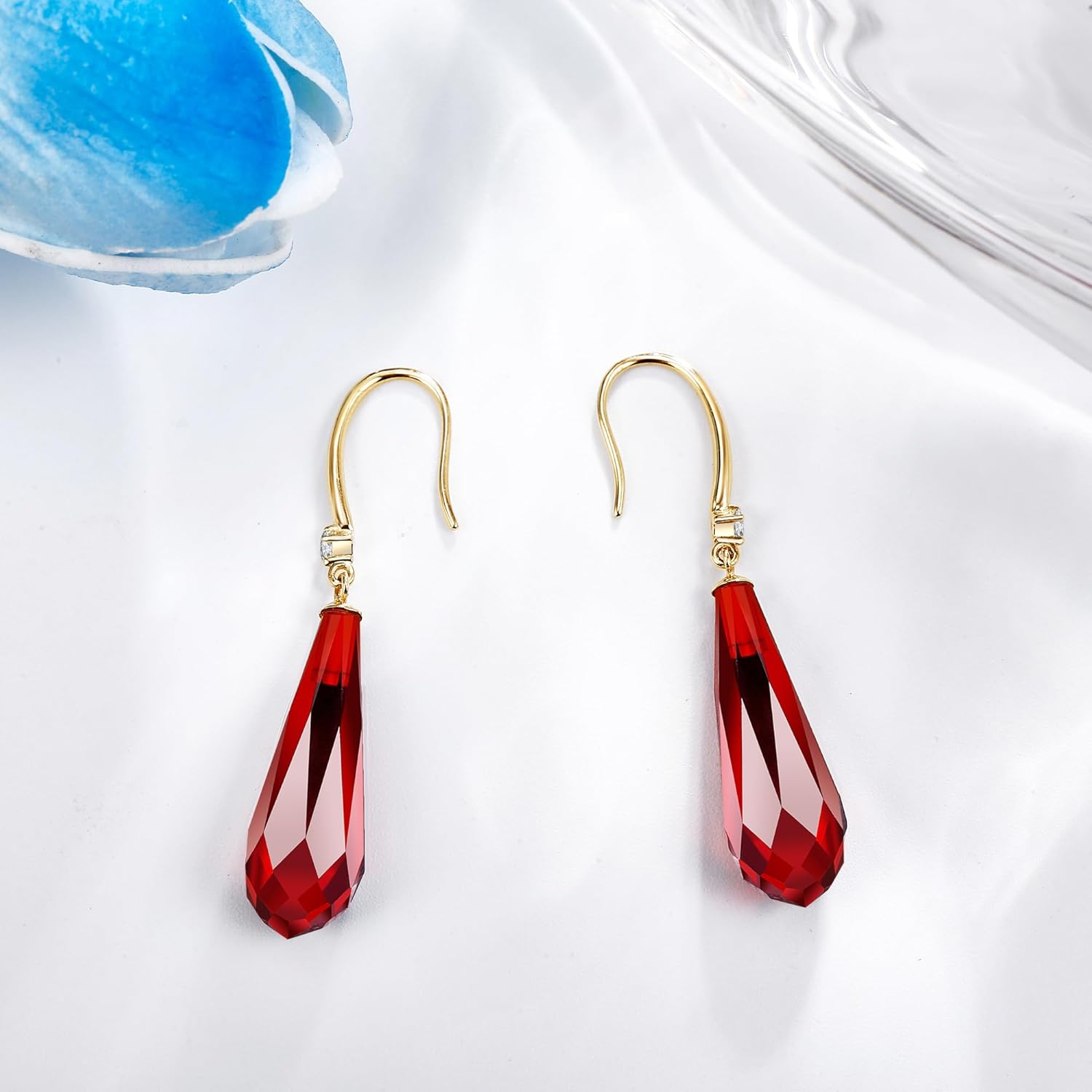 Dovran 14K Gold Garnet Amber Black Onyx Rose Quartz Sapphire Earrings for Women Solid Gold Yellow Blue Black Pink Red Gemstone Wedding Earrings Dangle Real Gold Garnet Jewelry for Birthday