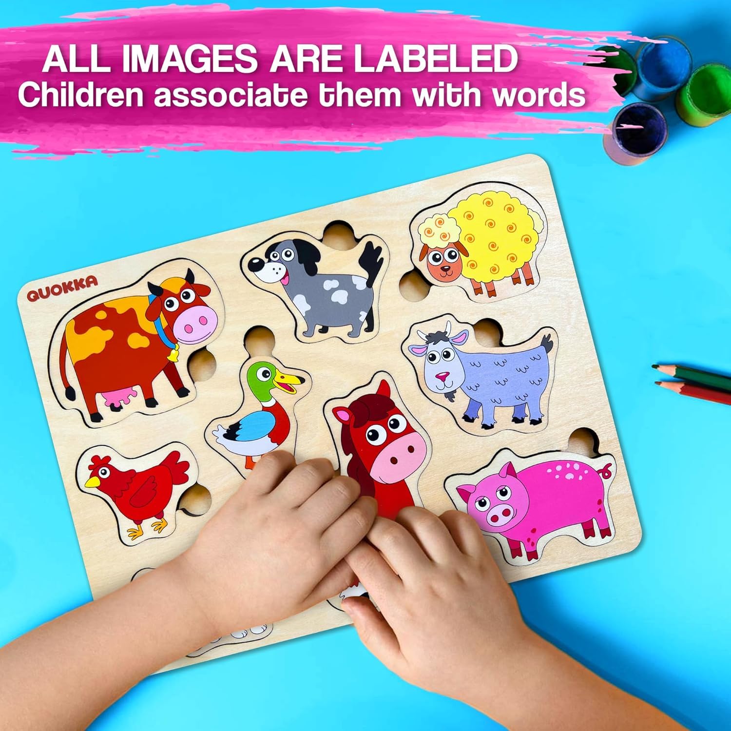QUOKKA Farm Animals Wooden Puzzles for Toddlers 3-5, Toddler Puzzles 1-3 Years Old - Image 4