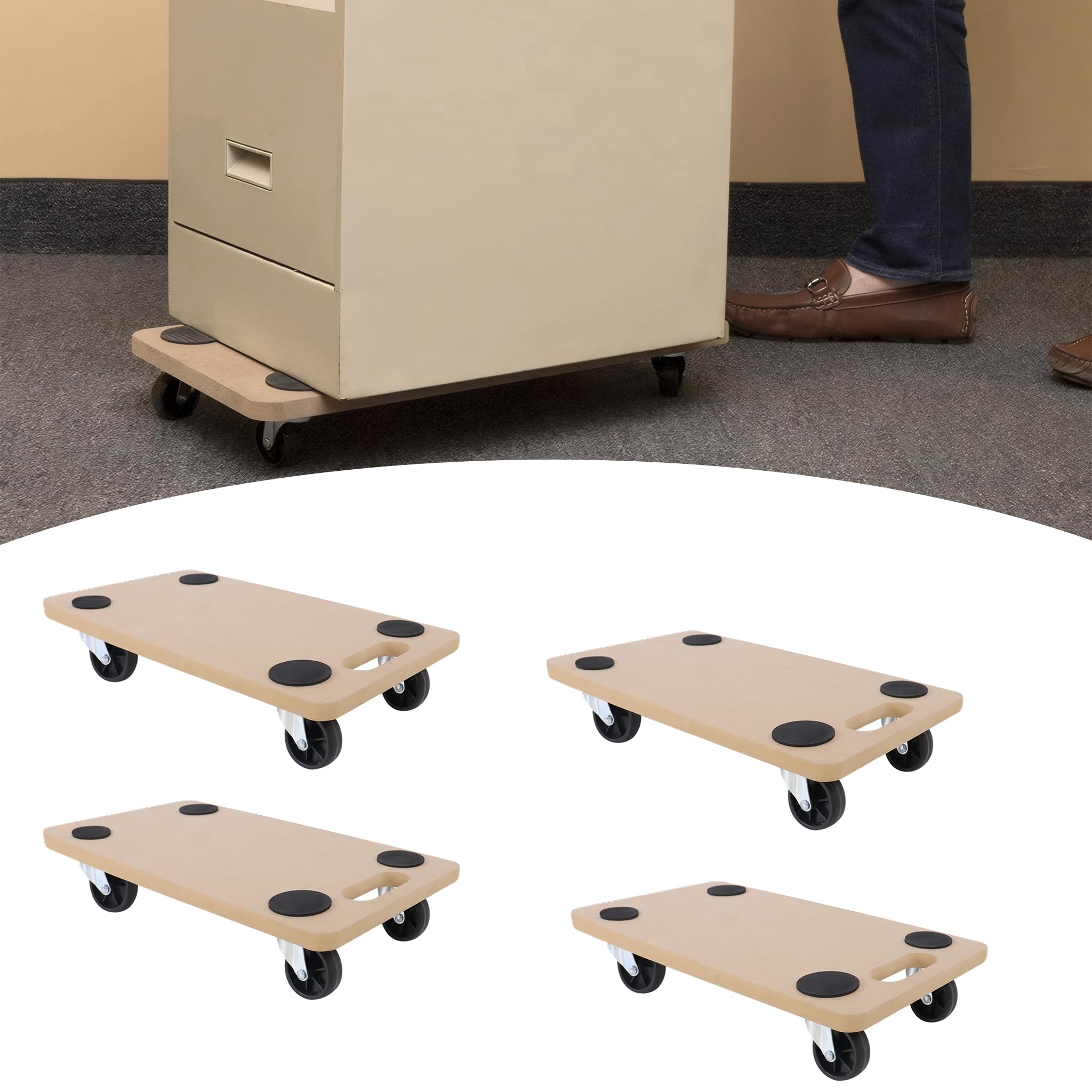 4 Stück Transportroller Rollbrett MDF Möbelroller Transporthilfe Möbel Roller, mit Integrierten Handgriff und Gummipads, bis zu 200 kg Tragkraft