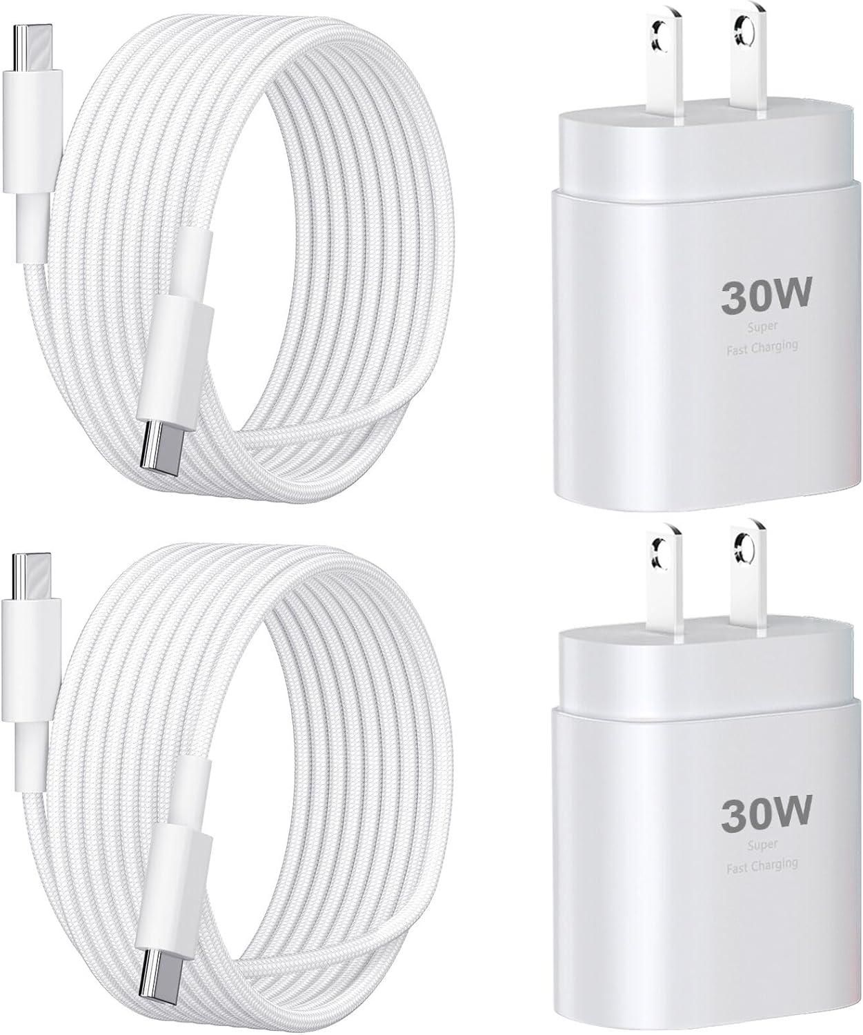 Phone 16 15 Charger Fast Charging,30W Type C Chargers USB C Charge Block with 2 Pack 10FT USB C Cable Nylon Braided for Phones 16/16 Plus/16 Pro/16 Pro Max/Phone 15/15 Pro Max/Pad Pro/AirPods,White