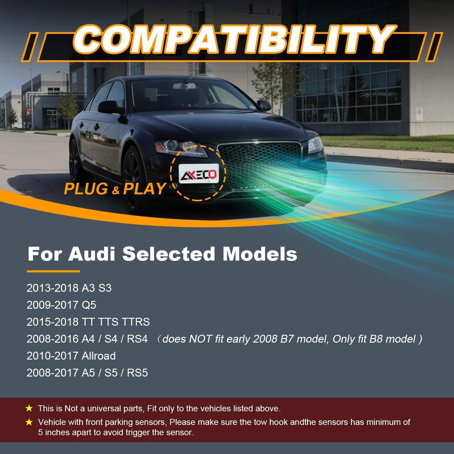 No Drill Front Bumper Tow Hook License Plate Relocator Compatible with Audi 08-15 A4 S4 B8 A5 S5 RS4 RS5 No Blocking Sensor
