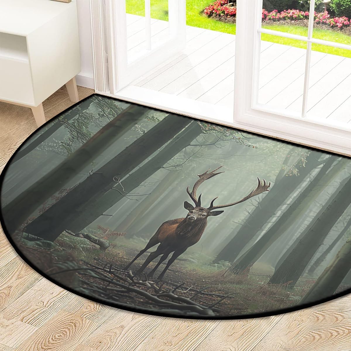 Mexpekil Forest Deer Paillasson en demi-lune pour intérieur et extérieur - Lavable - Absorbant la saleté - 100 x 160 cm