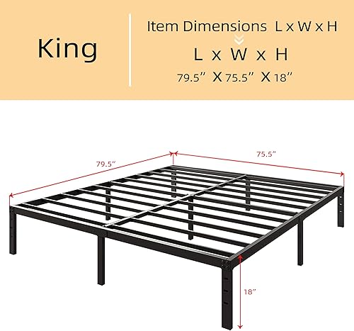 Miniatura 24 de Marco de cama matrimonial de 14 pulgadas, no necesita somier, marco de cama de plataforma de metal resistente, fácil montaje, sin ruido, color negro
