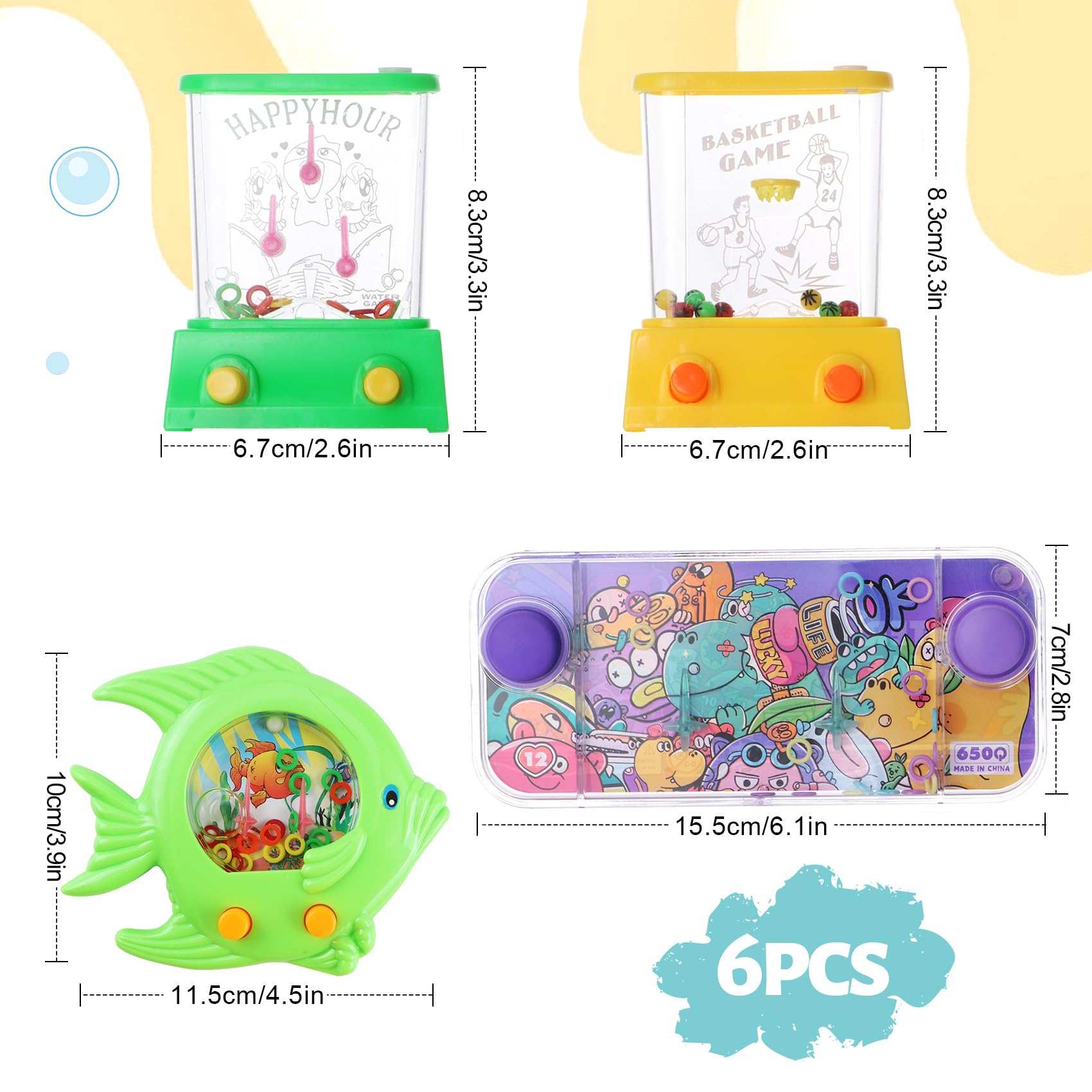 JSMTKJ Mini Jeu Anneaux de Lancement, 6 Pièces Arcade De Poche Jouet pour Enfants Jeu D'Eau Portable Mini Jeu D'Eau De Jeu D'Arcade De Poche pour Jeux D'Eau Sans Eau