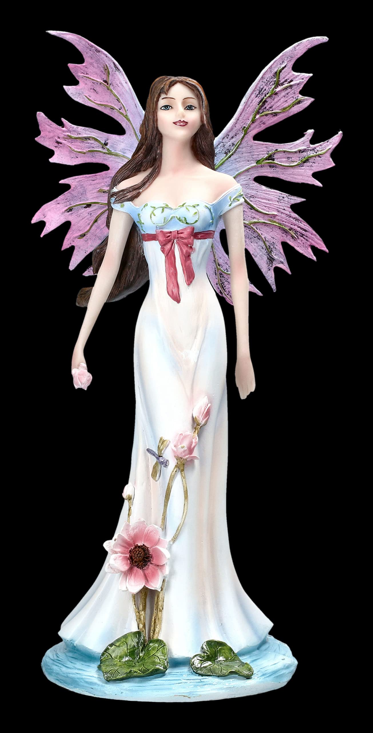 Figura de elfos fauna con alas rosas y nenúfares | Estatua de hadas