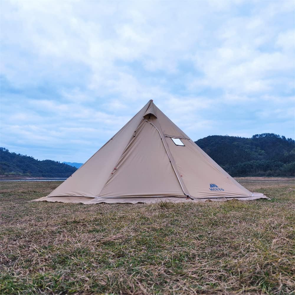 Tipi Hot Tent with Fireproof Stove Jack for Flue Pipe 5-8 Person Teepee Tent Family Team Outdoor Backpacking Camping Hiking Brown