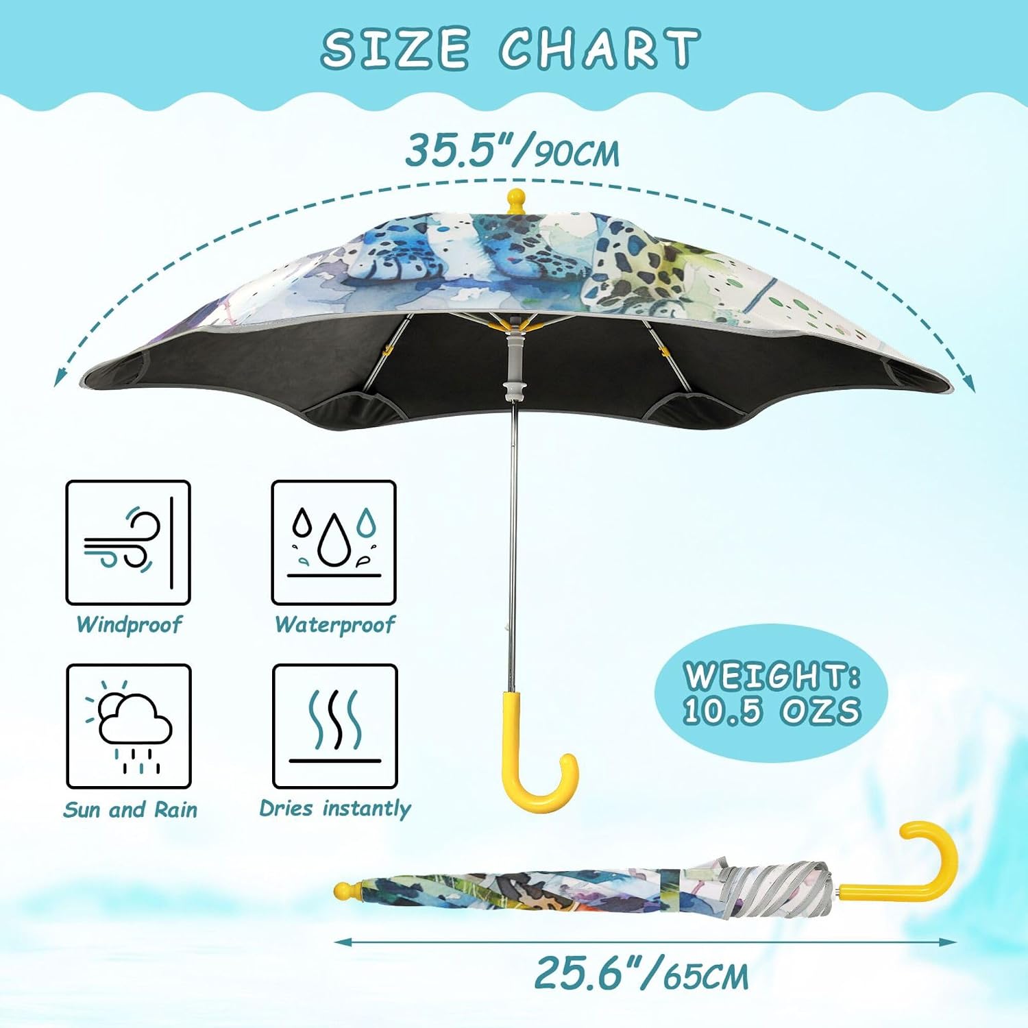 ALAZA Leopard Cheetah Watercolour Kids Umbrella for Girls Boys Toddler Children Rain & Sun Umbrella