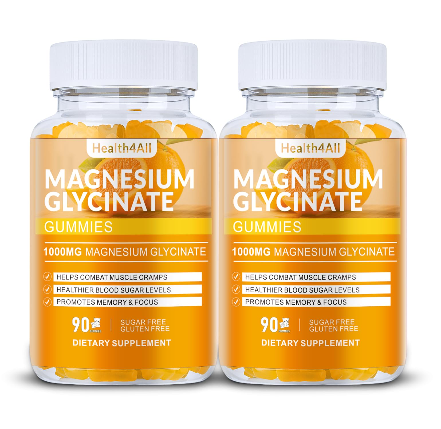 Magnesium Glycinate Gummies 1000mg, High Absorption Sugar Free Magnesium Potassium Supplement for Relaxation, Stress Relief, and Sleep Support for Adults & Kids - 180 Orange Gummies Orange 180 Count (Pack of 1)