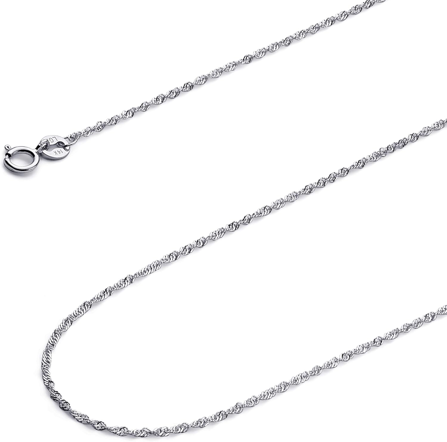 The World Jewelry Center 14k REAL Yellow/White/Tri Color Gold Solid 1.5mm, 1.2mm, 1mm Singapore Chain Necklace - Image 2