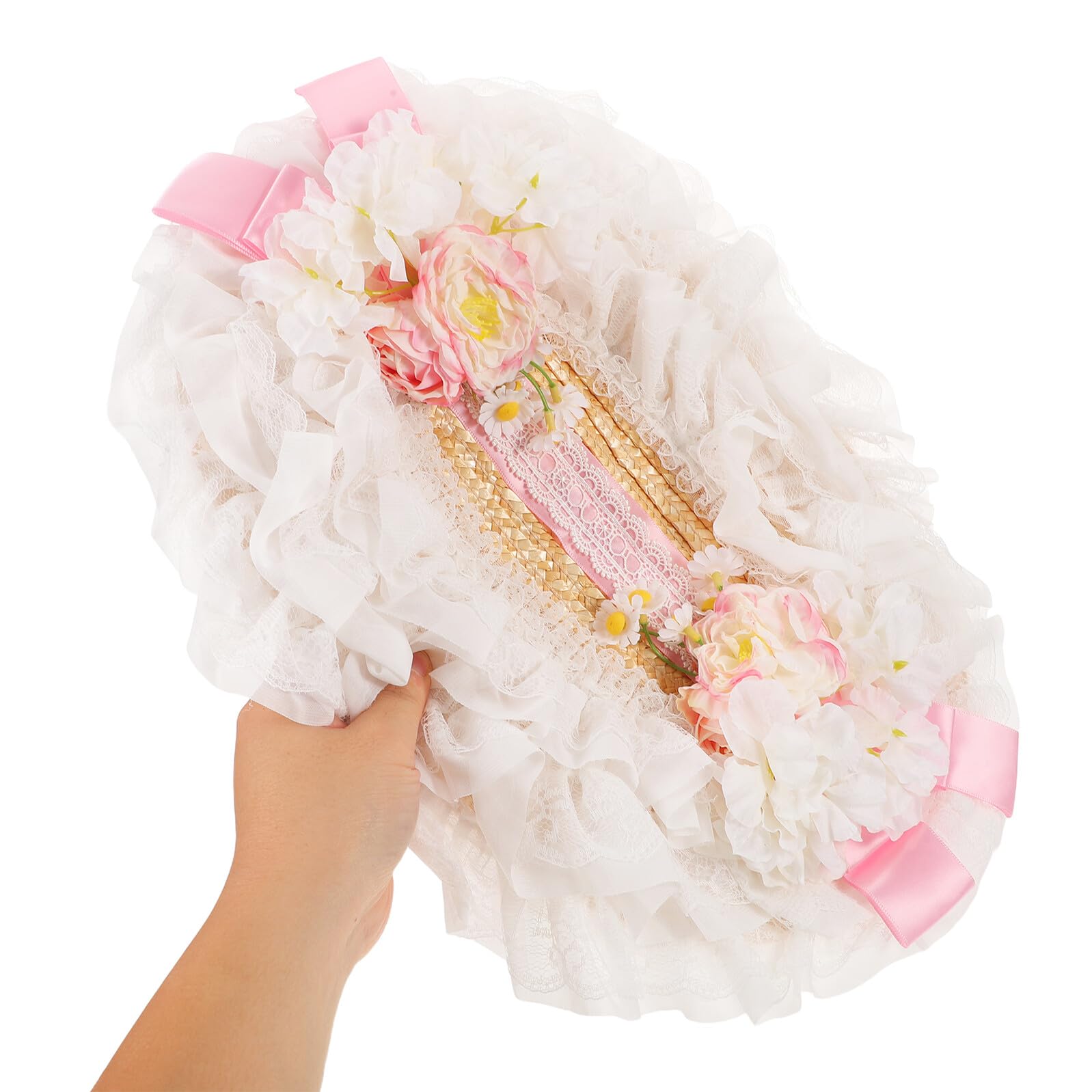 Sombrero de Paja Lolita con Encaje Victoriano Gorro de Playa para Niñas Sombrero de Verano para Fiestas de Té Protección UV Floral