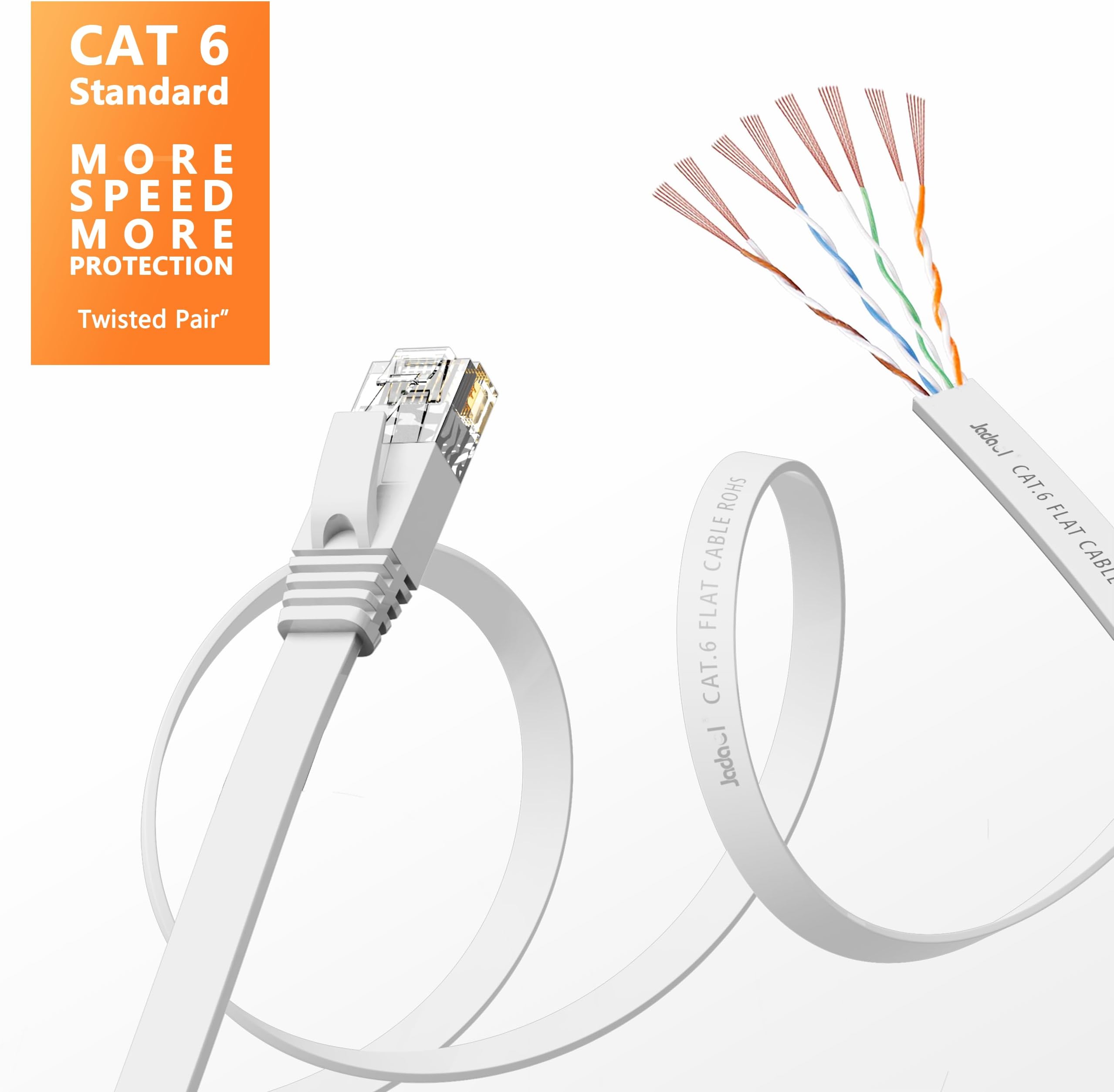 Ethernet Cable 10M CAT 6 Flat in White with Cable Clips, Jadaol® Network Patch Cable 35 ft with Rj45 Connectors - 35 Feet White (10 Meters)
