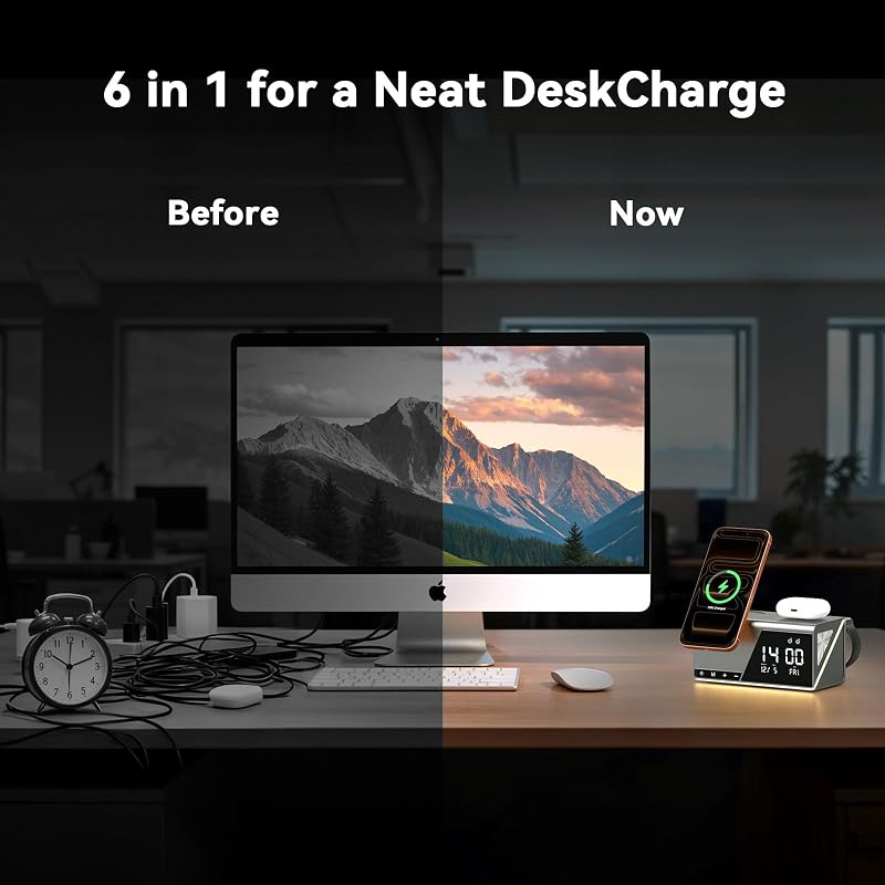 4URPC 6-in-1 Alarm Clock Wireless Charging Station – product photo 7 of 9