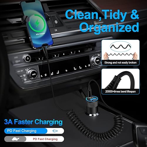 Miniatura 2 de Cable USB C de carga rápida de 3 pies, cable en espiral de cargador Android para automóvil, paquete de 2 cables de carga retráctiles cortos para