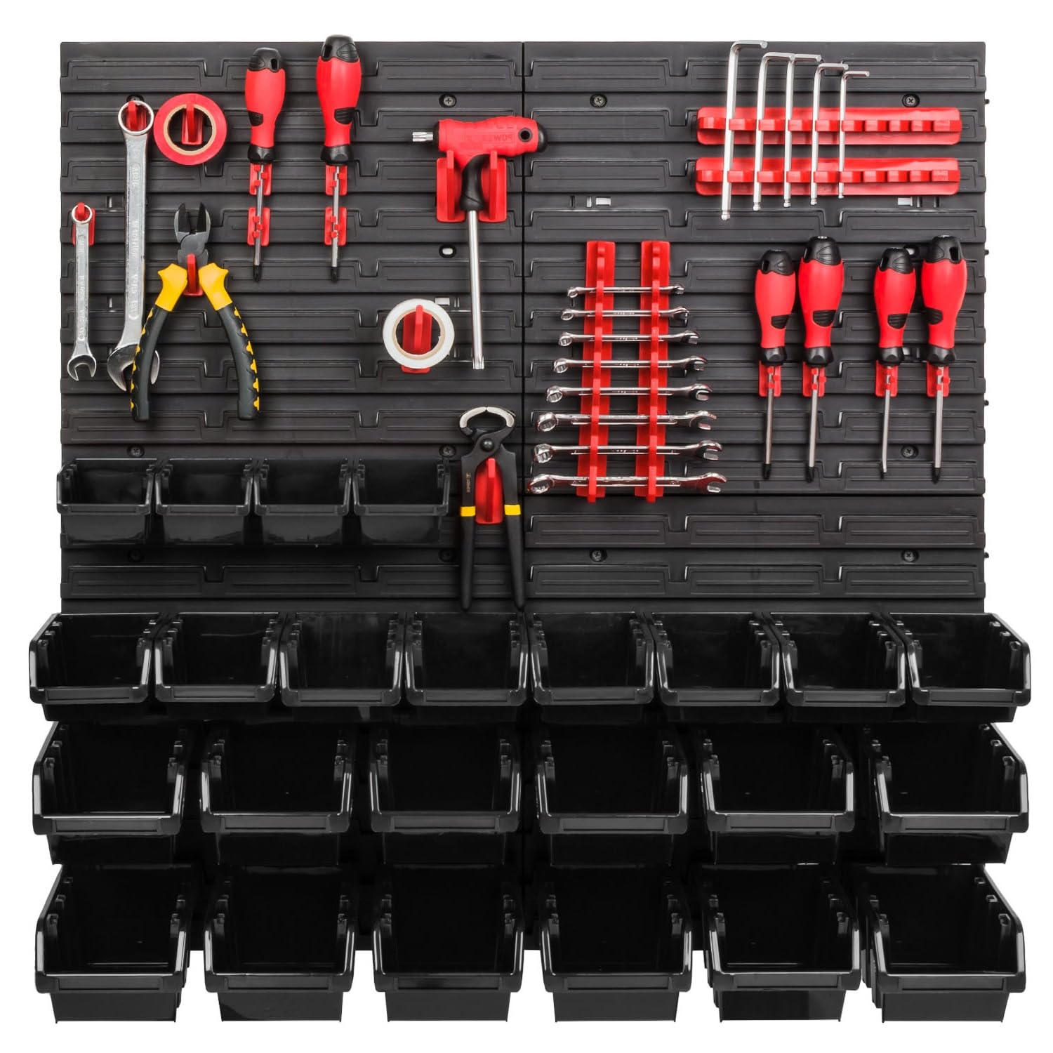 WALL MOUNTED TOOL PEG BOARD SET GARAGE STORAGE BINS WORKSHOP RACK SHED ORGANISER 50 MODELS VARIOUS SHAPES AND LAYOUTS SMALL MEDIUM LARGE (Model 33)