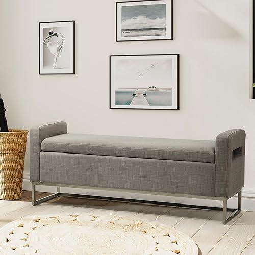 Miniatura 3 de EcoHarbor Living Banco de almacenamiento de 58.7 pulgadas, otomana para dormitorio, banco tapizado en el extremo de la cama con reposabrazos y patas