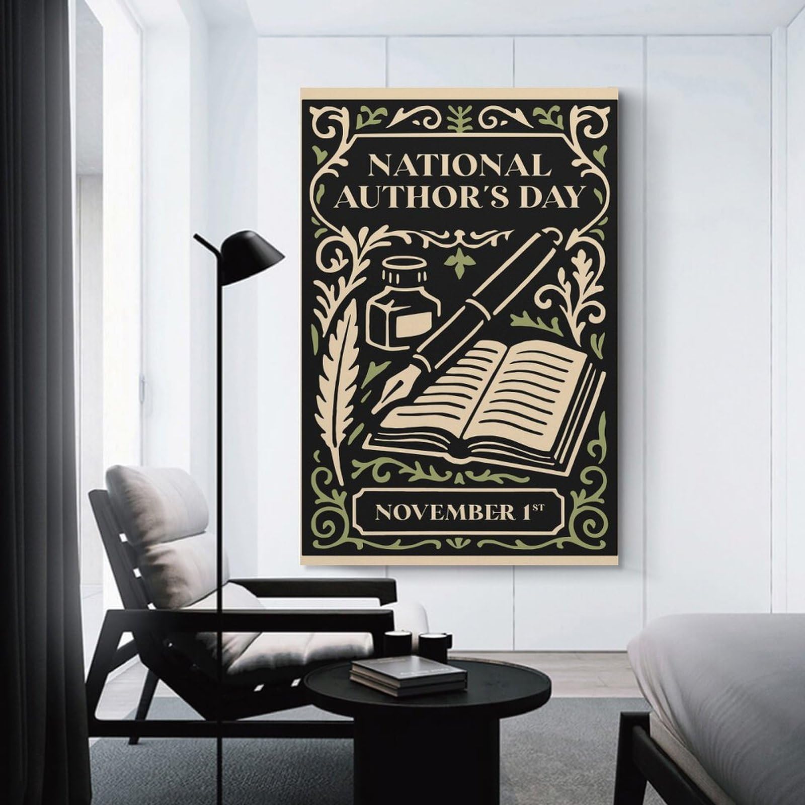 Junmoney Canvas Wall Decor National Authors Day Illustration, 24x36inch(60x90cm), for Living Room, Bedroom, Office Or Hallway, Decorative Artwork with Broad Appeal