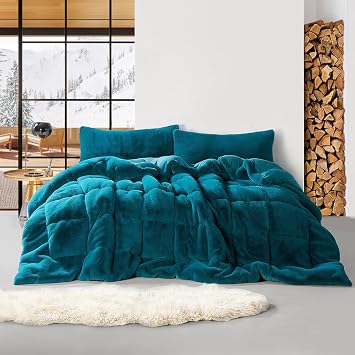 Chunky Bunny Yoga - Coma Inducer Queen Oversized Comforter - Teal Blue | Experience Coma Worthy Sleep with Plush Faux Fur Extra Large Bedding