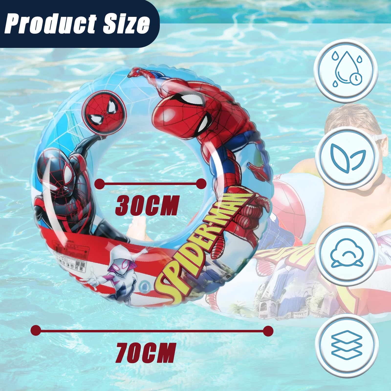 Spider Rubber Rings for Kids Superhero Swimming Ring 3-10 Years,PVC Cartoon Inflatable Pool Rings - Image 2