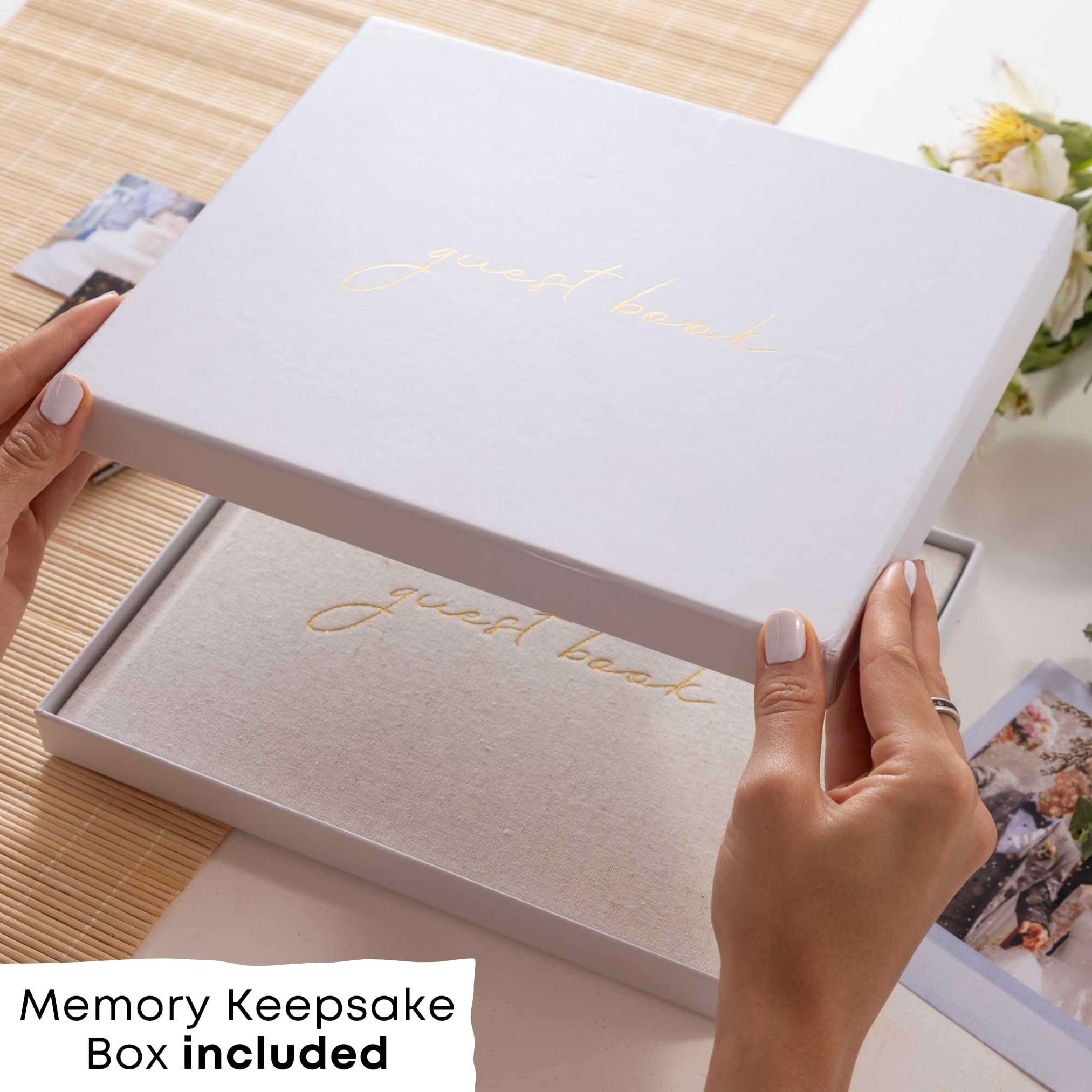 Premium Wedding Guest Book - Baby Shower Guest Book - Includes Blank Guest Book w/Keepsake Box w/100 Pages & 240 Clear Photo Corner Stickers - Polaroid Wedding Guest Book, Graduation & Special Events