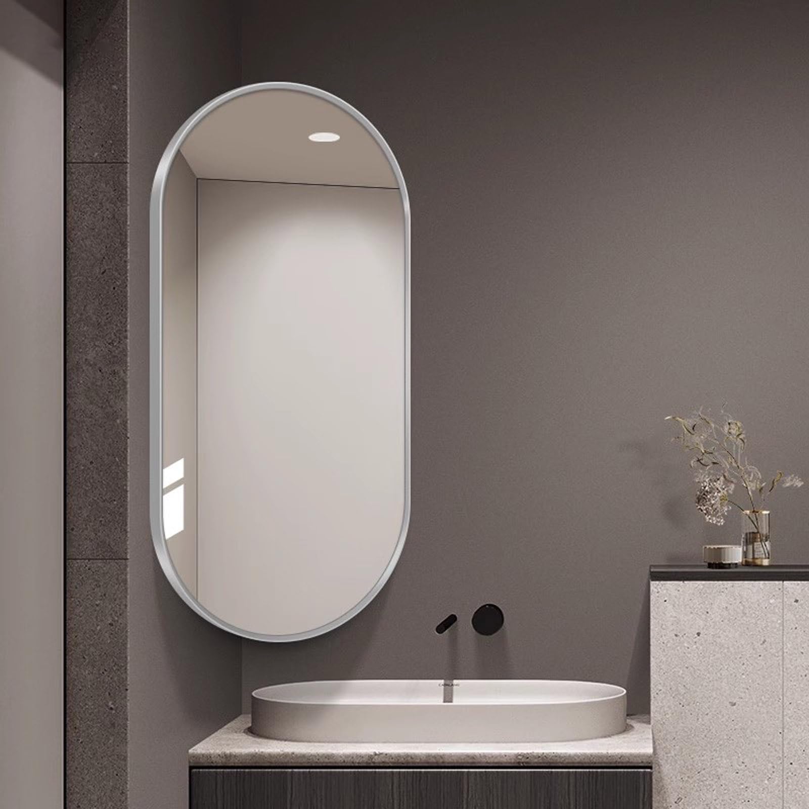 Specchio Da Bagno Ovale 30x50cm 35x60cm 40x70cm 40x80cm 50x80cm 50x90cm Specchio Angolare Girevole Specchio Da Parete Con Supporto Girevole Cornice In Metallo Per Bagno(White,W35xL60cm)