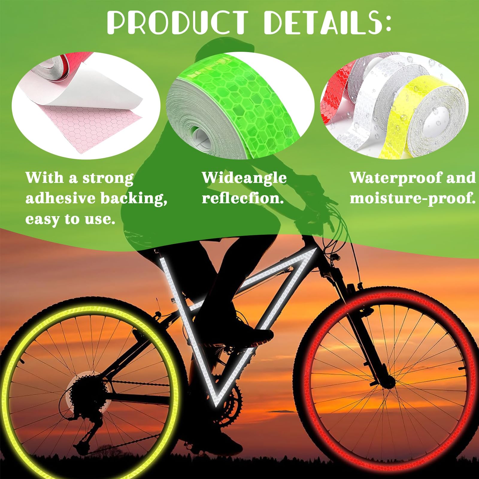 Nastro Catarifrangente Adesivo 25m, Set 5 Rotoli, Colori Rosso, Bianco, Giallo, Verde, Arancio, Alta Riflettenza, Facile da Usare, Adatto per Auto, Moto, Biciclette, Abbigliamento e Accessor