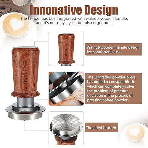 Miniatura 8 de IKAPE Tamper para café expreso de 2.297 in, calibrado con resorte de acero inoxidable de alta calidad, compatible con máquina de café expreso de más
