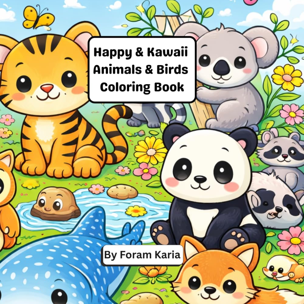 Happy & Kawaii Animals an Birds Colouring Book: Cute, Easy and Fun
