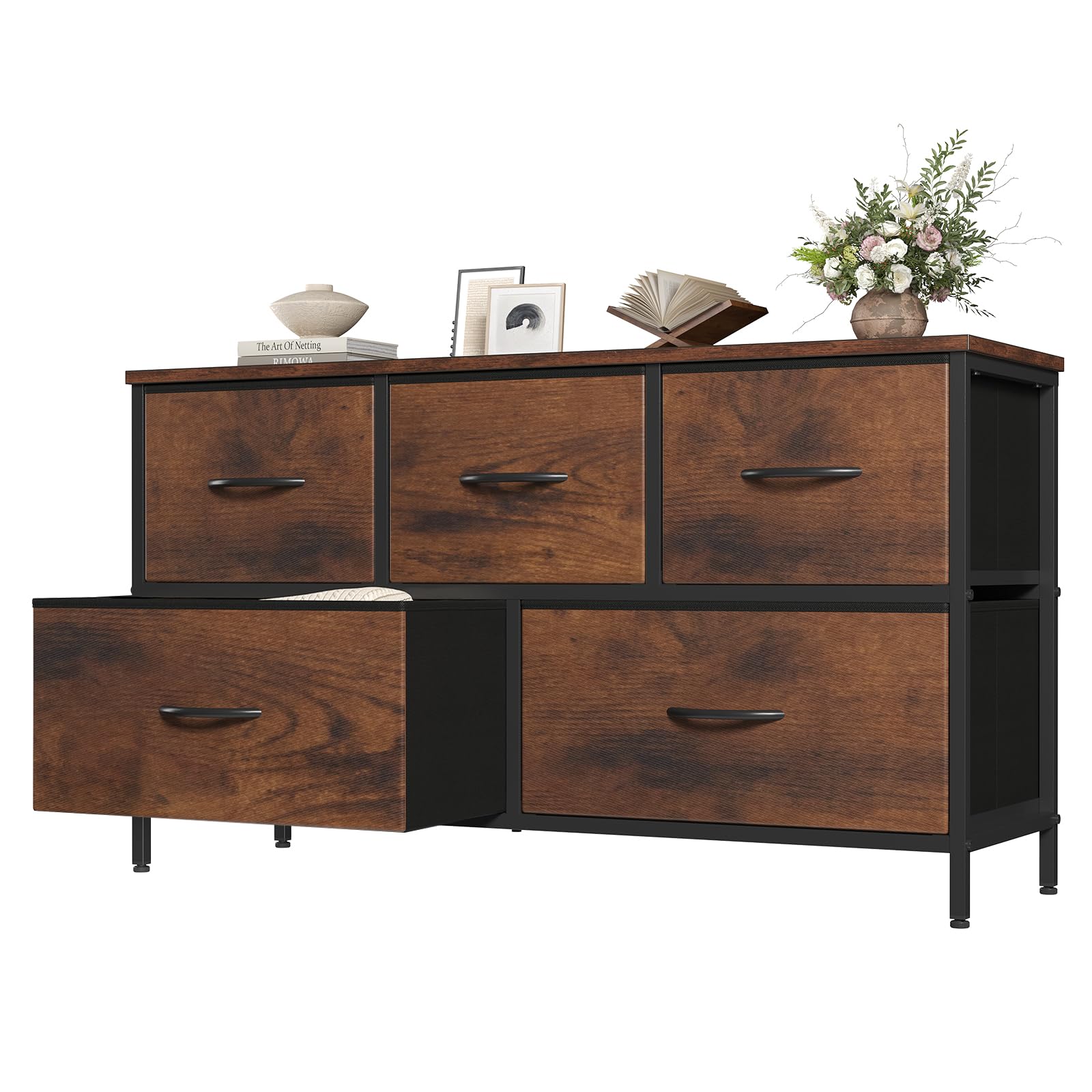 View 1 of ***MISSING PARTS***
OLIXIS 5 Drawer Dresser for Bedroom, Closet Chest Organizer Furniture, TV Stand for Living Room Hallway, Wide Fabric Storage Tower with Wooden Top and Metal Frame, Brown