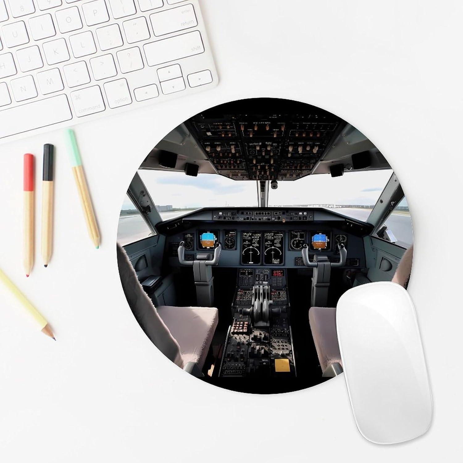 Airplane Cockpit Round Mousepad Funny Small MouseMat with Non-Slip Rubber Base and Stitched Edge Gaming Mousepad for Home Office Dorm Desk Decor Accessories for Home Office Work 7.8x7.8 Inches image 5