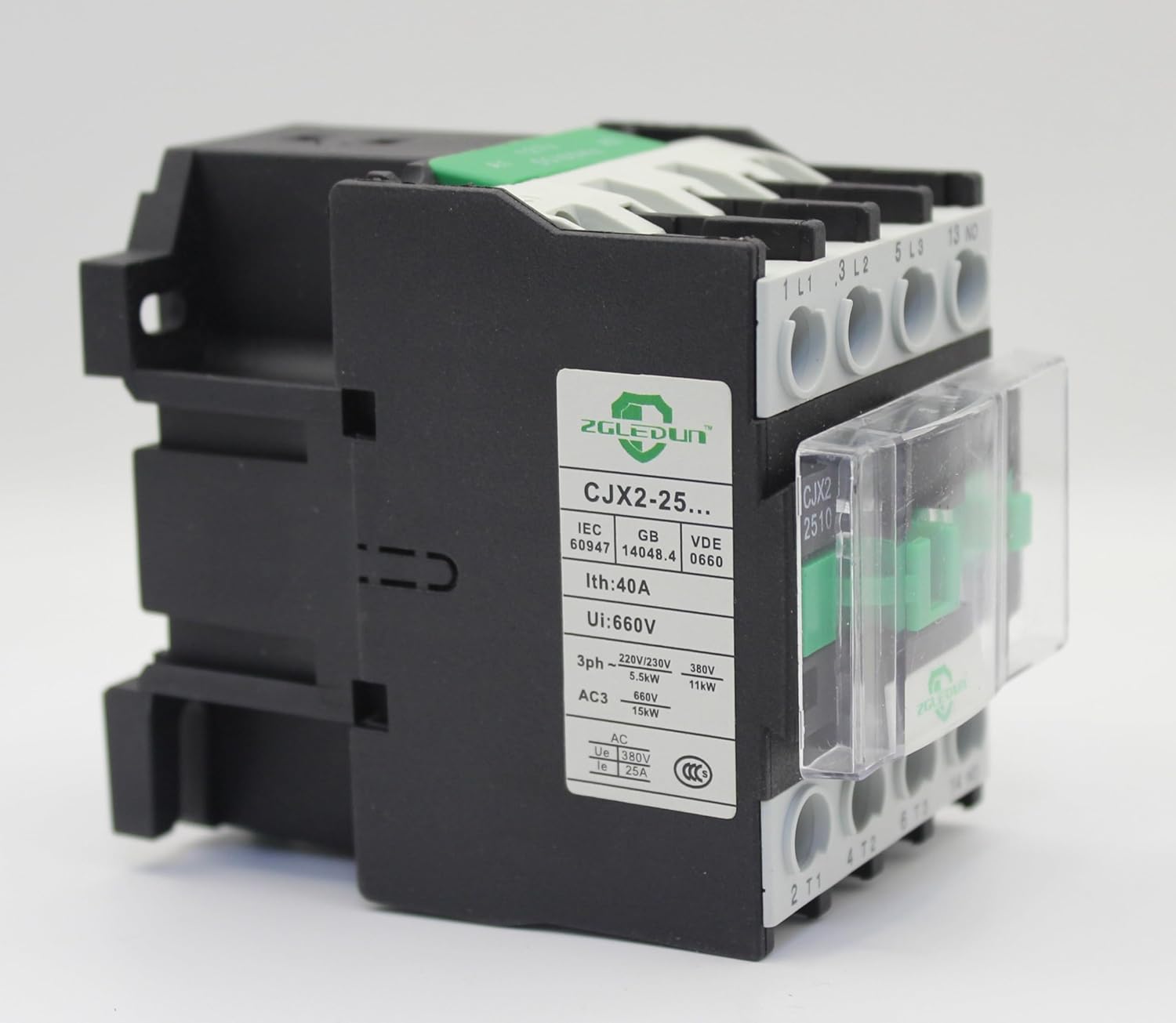 AC Contactor, CJX2-25A*110~127V AC, Screw Clamp Terminals, DIN Rail Installation, 3 Pole+Auxiliary 1NO, Motor Control