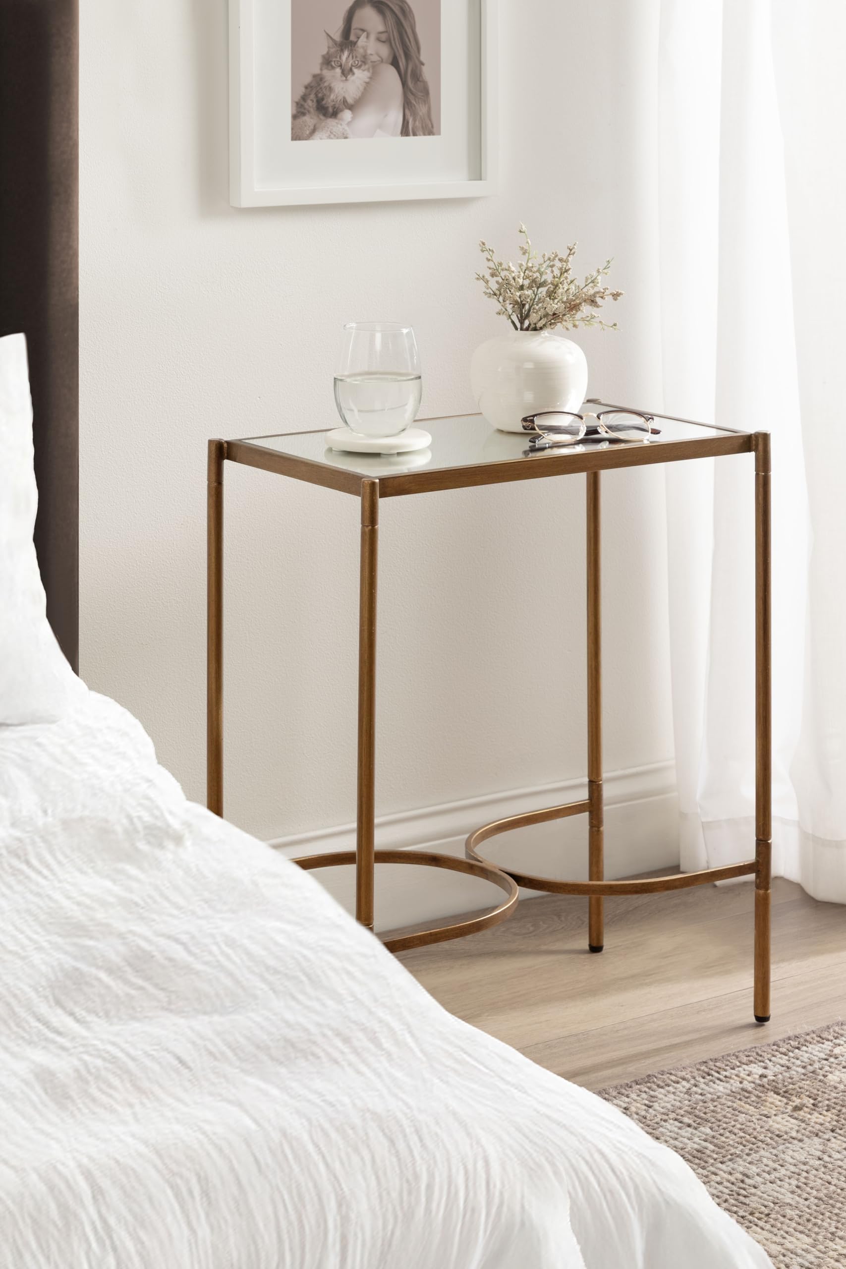 Kate and Laurel Catriona Modern Glam Metal Skinny Side Table, 19 x 11 x 24, Gold, Rectangular Slim Living Room End Table with Unique Geometric Base for Use as Bedroom Accent or Entryway Decor