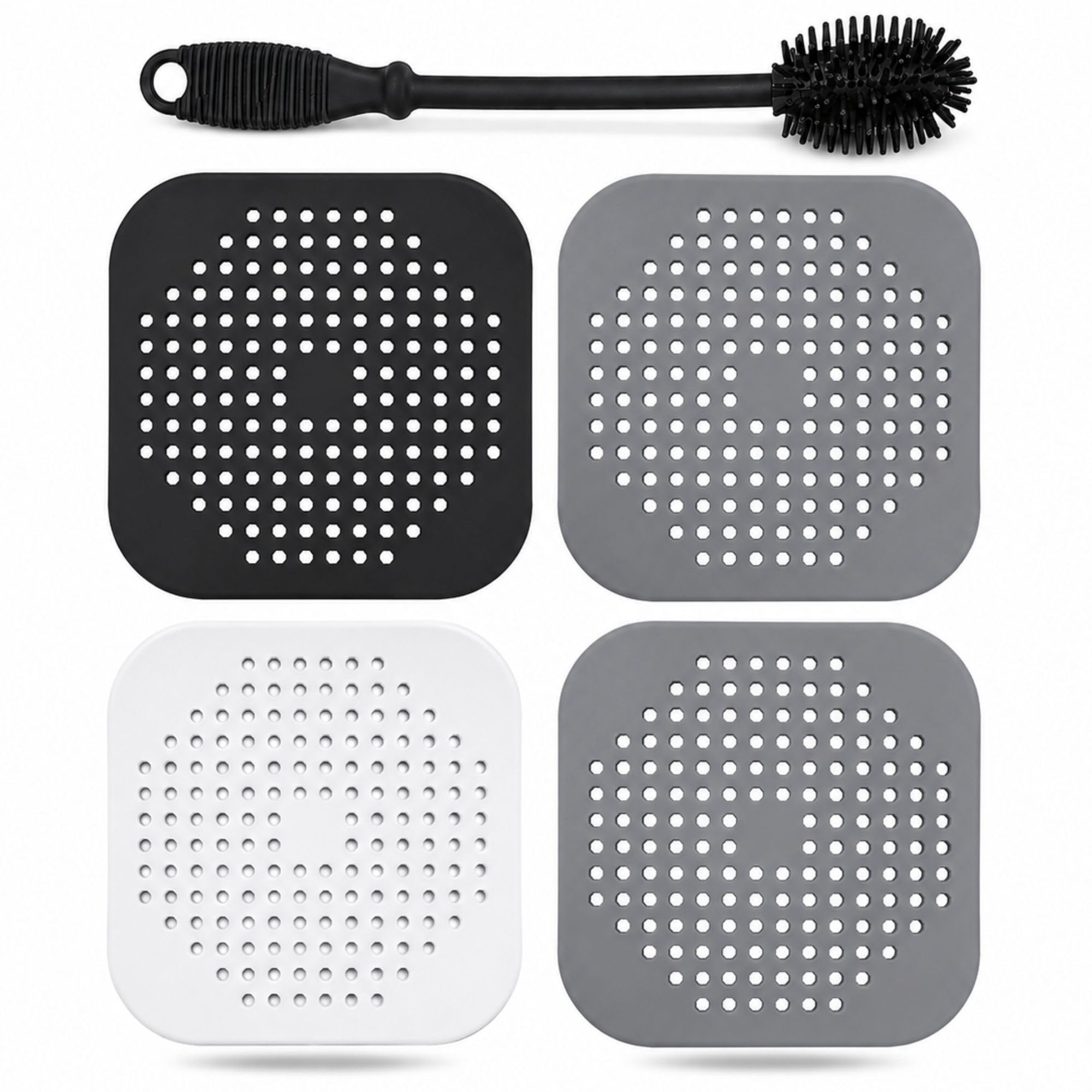 LITTLEBLOOM Silicone Sink Strainer, Pack of 4 - Drain Catcher for Kitchen, Bathroom & Shower - Reusable Hair & Food Filter Plughole Protector
