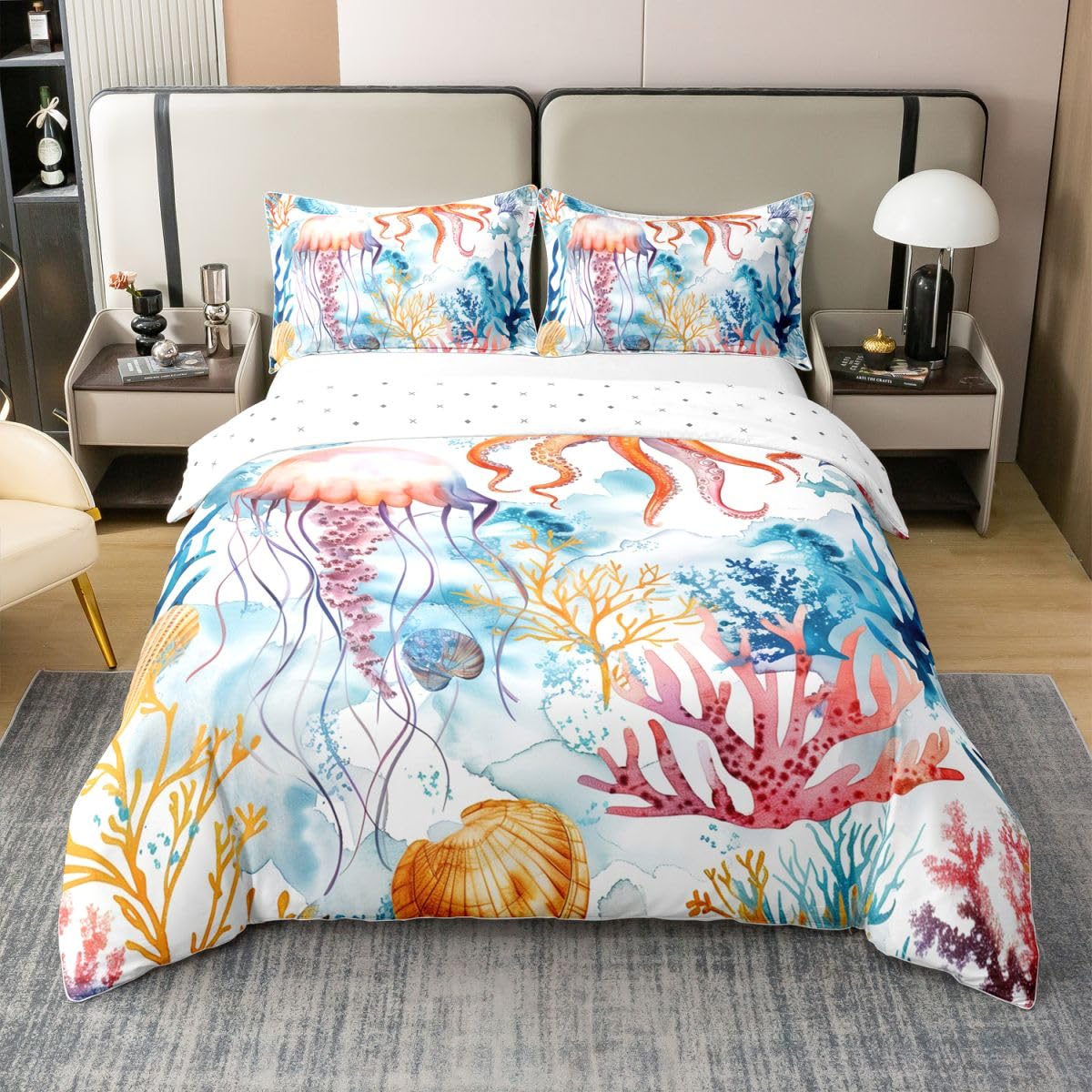 Housse de couette 240 x 260 pur coton Homewish motifs mer haut de gamme
