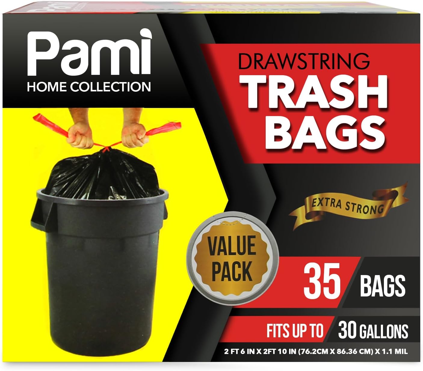 PAMI Large 30Gallon Drawstring Trash Bags [35Pack, Black